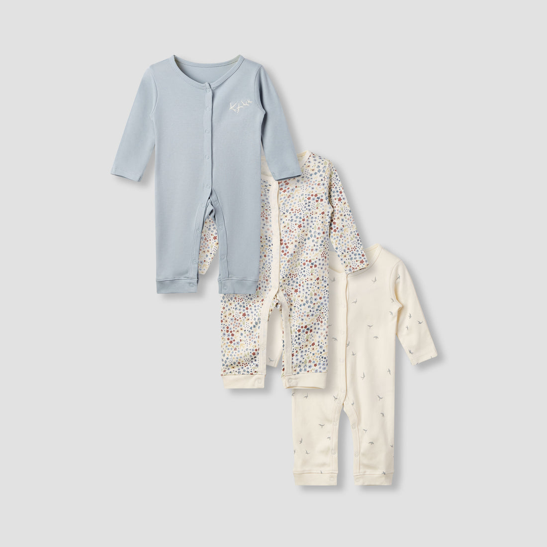 Juniors Printed Sleepsuit with Long Sleeves - Set of 3 - Blue / 12-18 mths