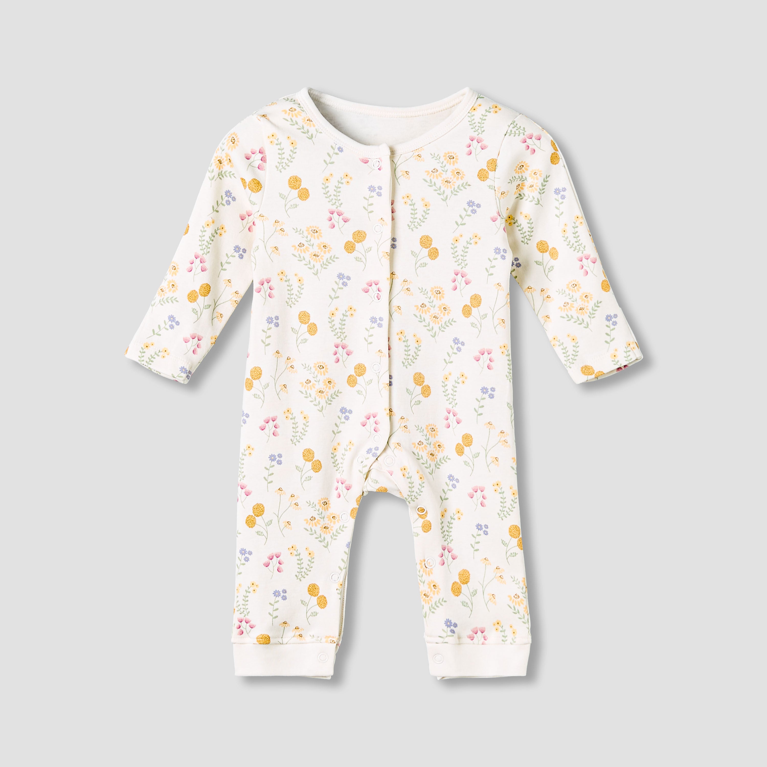Pack of 3 Juniors Cotton Round Neck Long Sleeve Sleepsuit with Snap Button Closure