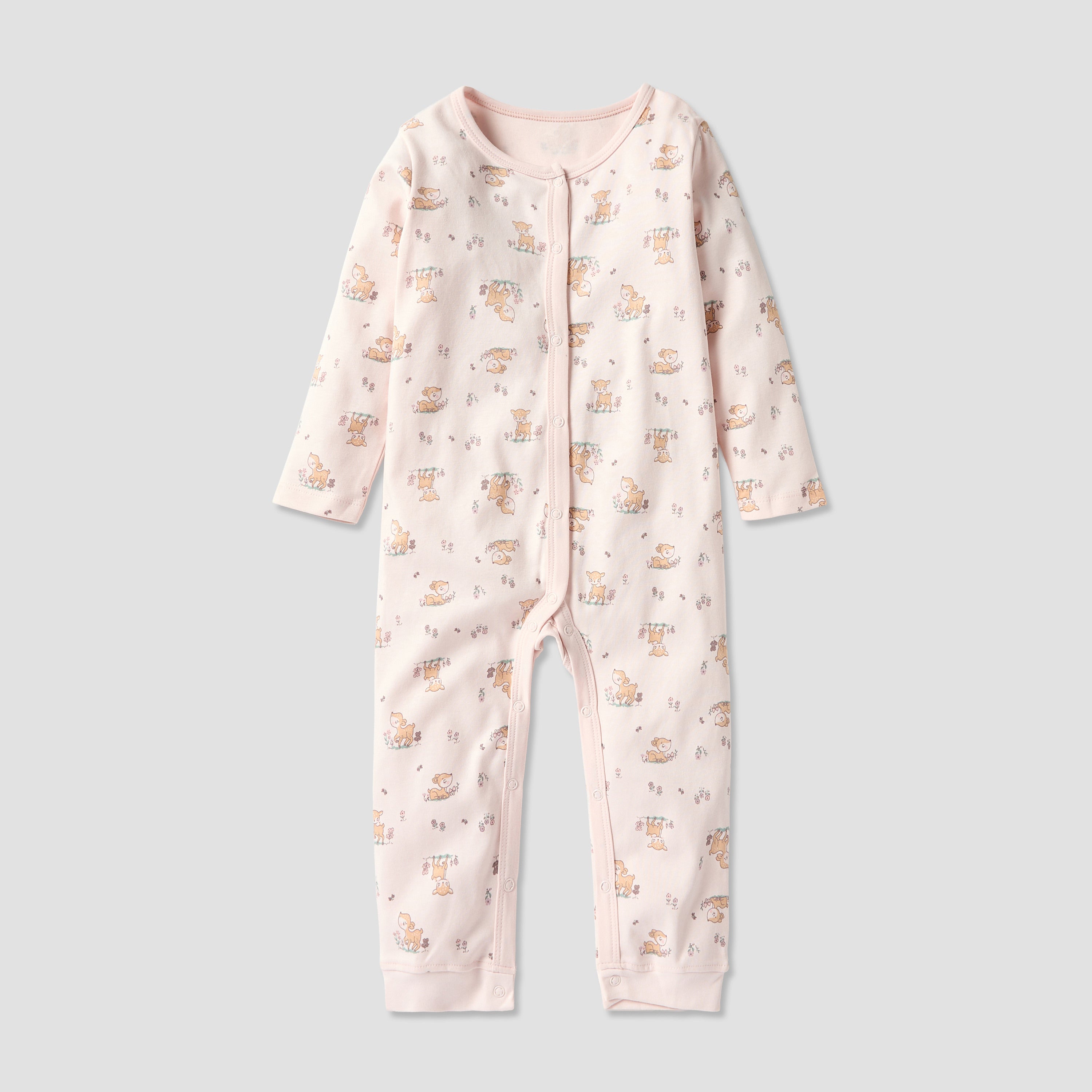 Juniors Printed Sleepsuit with Button Closure and Long Sleeves - Set of 3