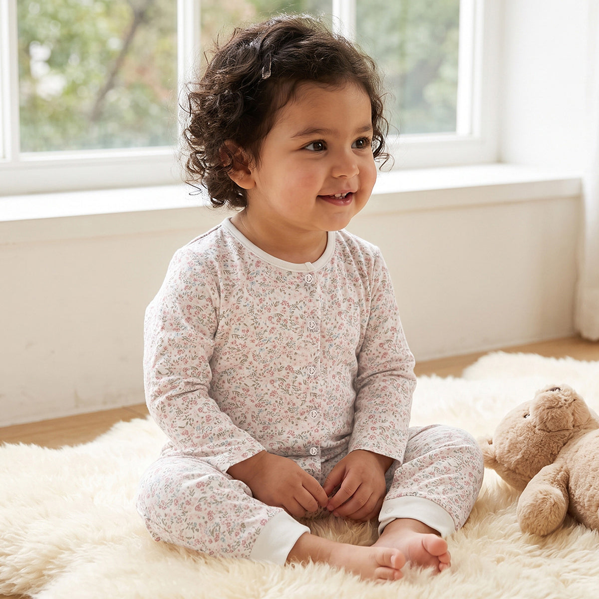Pack of 3 Juniors Round Neck Long Sleeves Sleepsuit with Floral Print