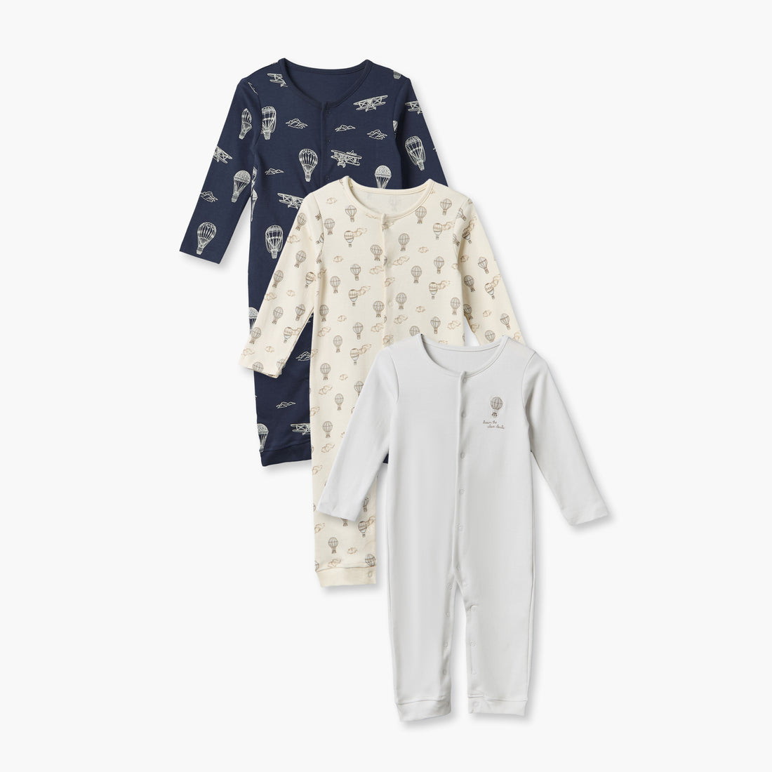 Pack of 3 Juniors Cotton Crew Neck Long Sleeves Sleepsuit with Hot Air Balloon Print