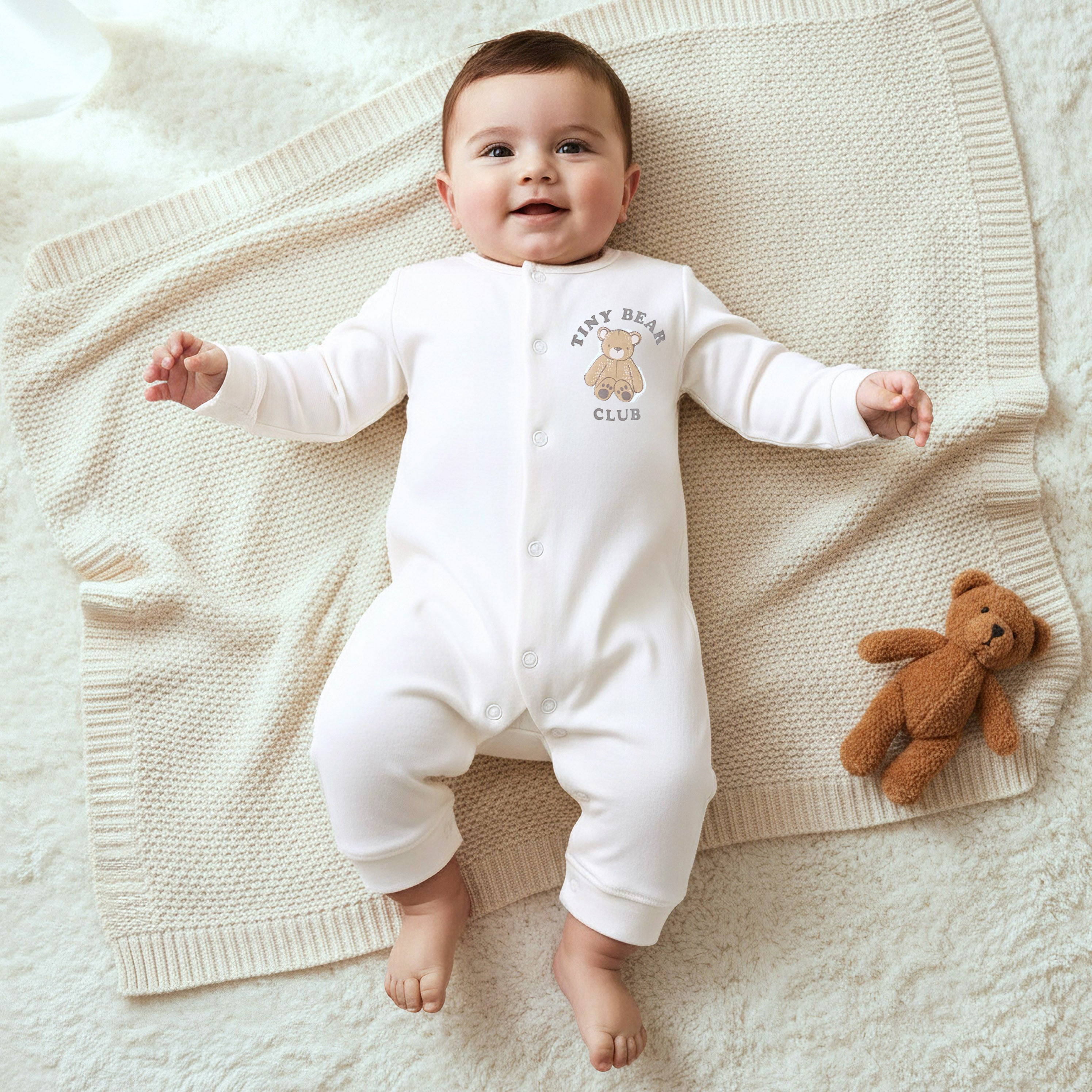 Pack of 3 Juniors Cotton Round Neck Long Sleeve Sleepsuit with Snap Button Closure