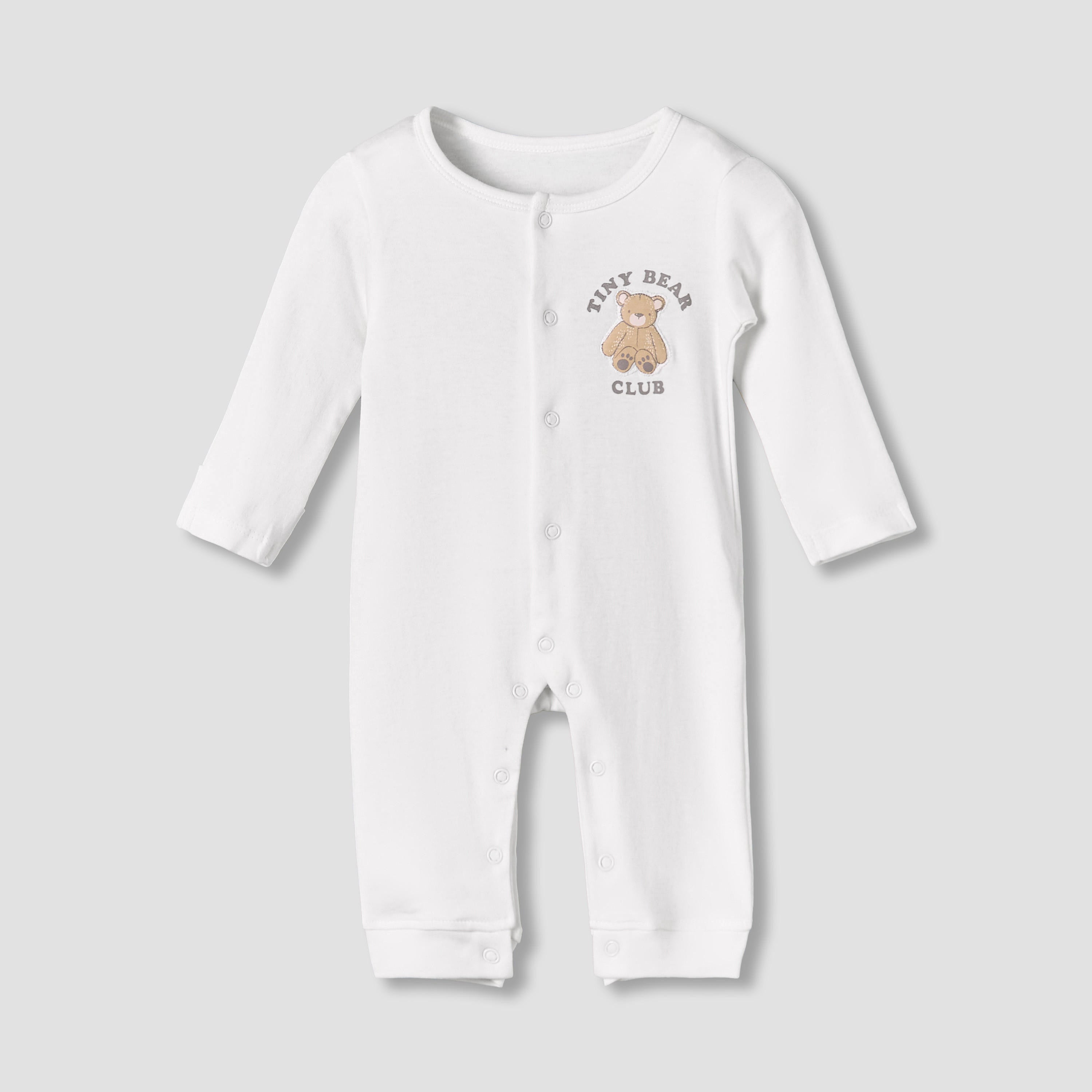 Pack of 3 Juniors Cotton Round Neck Long Sleeve Sleepsuit with Snap Button Closure