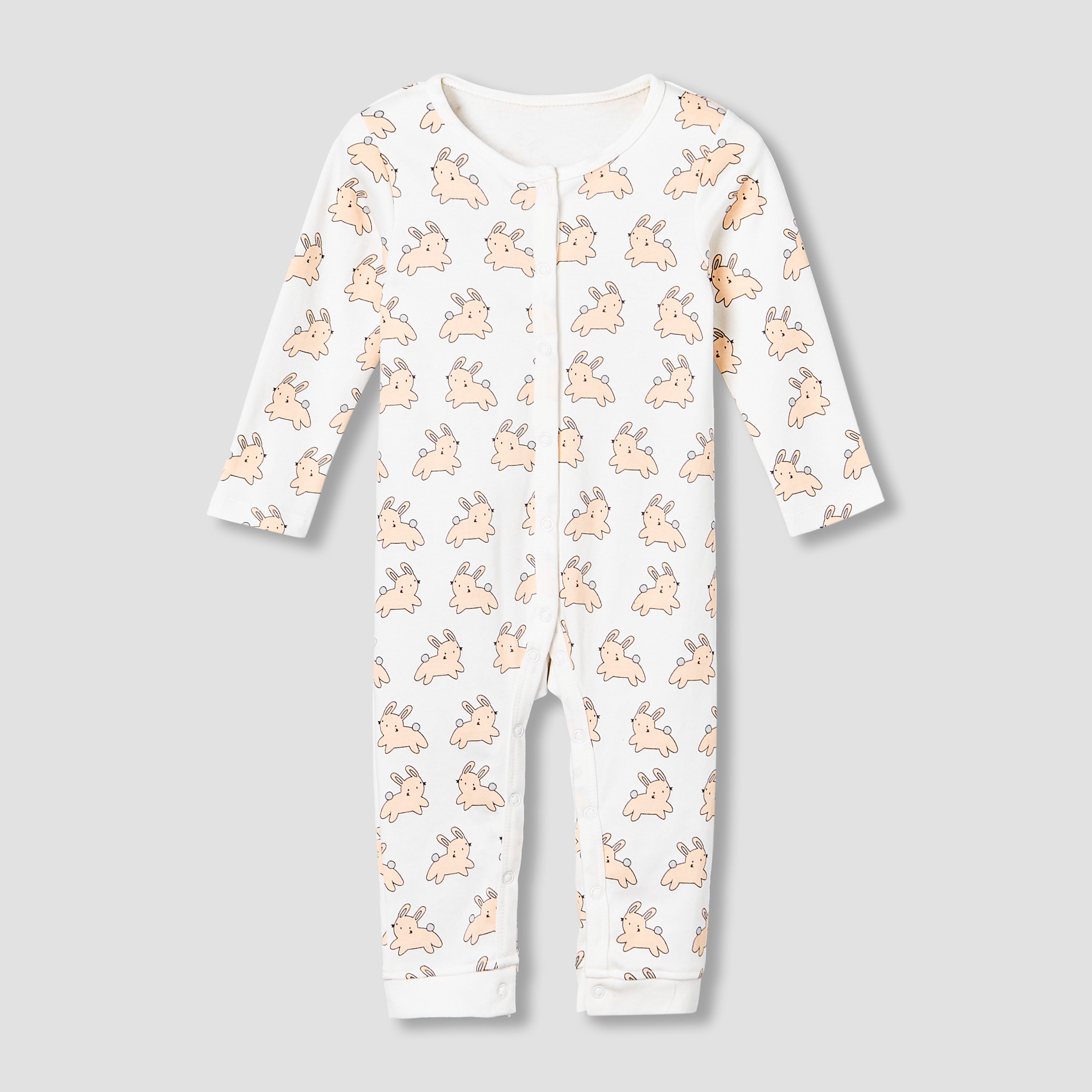 Pack of 3 Juniors Cotton Round Neck Long Sleeves Sleepsuit with Animal Print