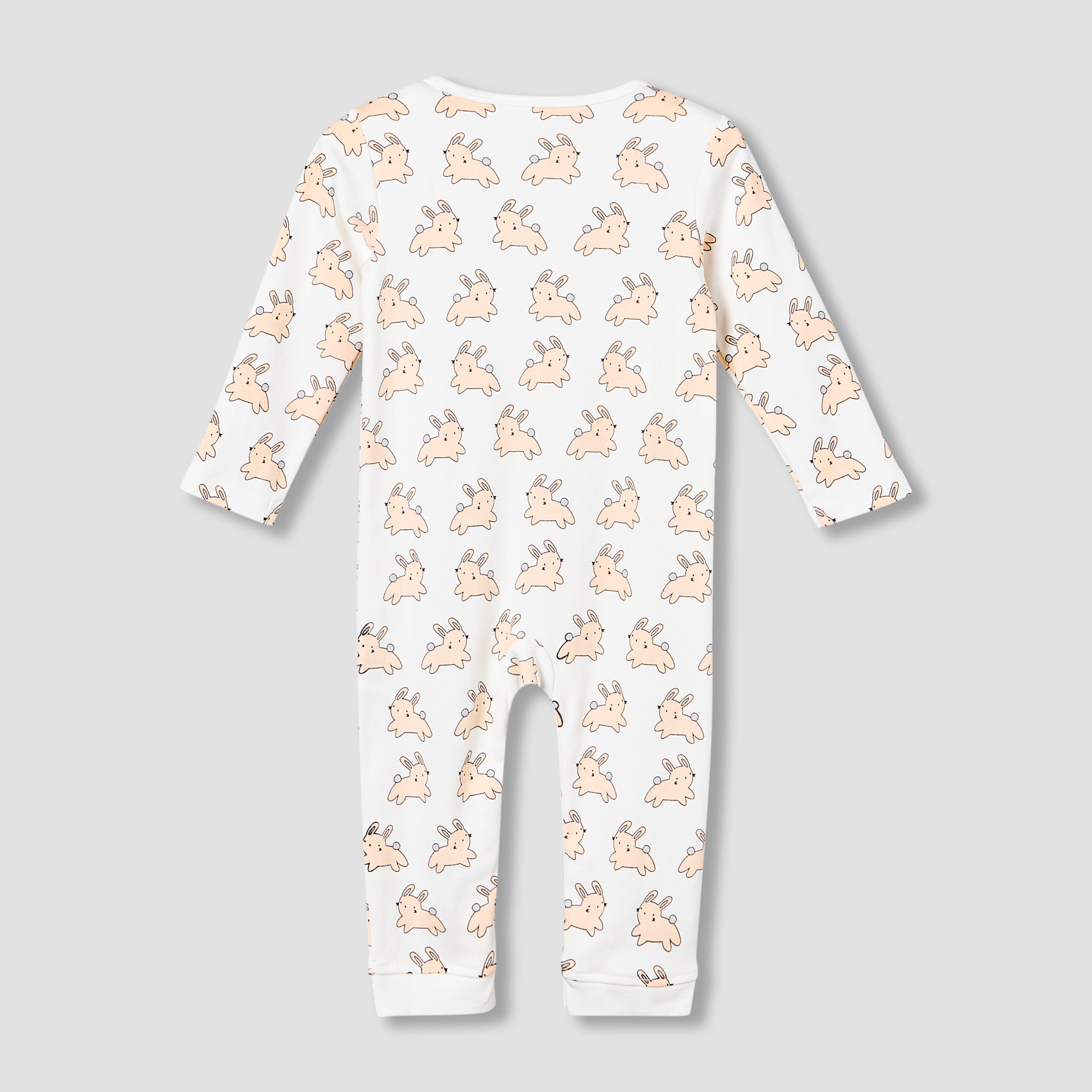 Pack of 3 Juniors Cotton Round Neck Long Sleeves Sleepsuit with Animal Print