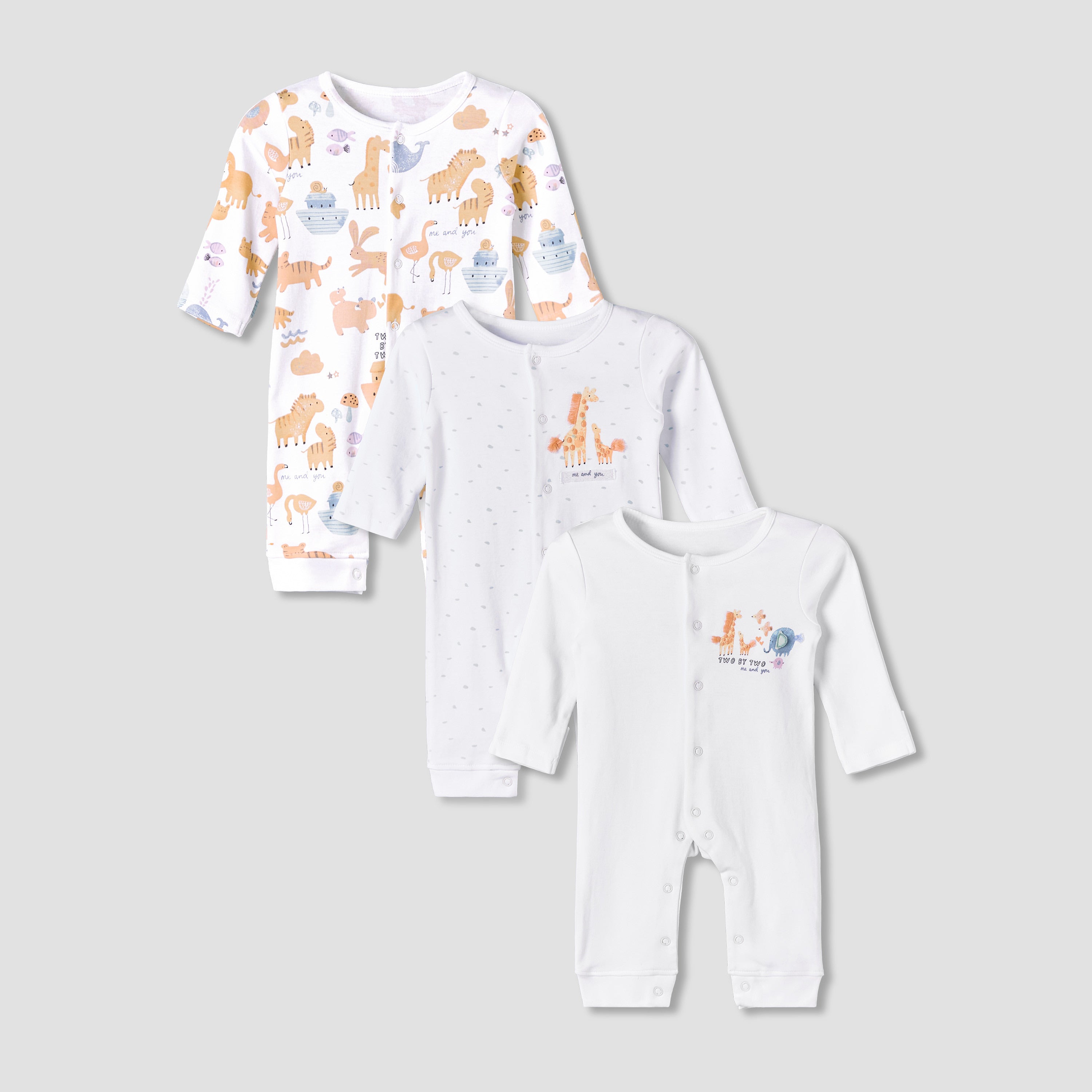 Pack of 3 Juniors Cotton Long Sleeve Sleepsuit with Safari Print