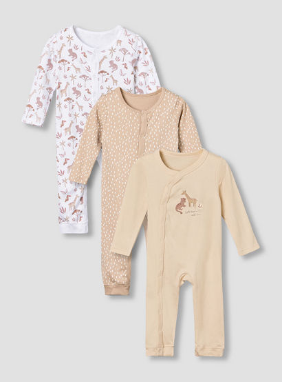 Pack of 3 Juniors Cotton Round Neck Long Sleeves Sleepsuit with Safari Print-baby-boys-clothing-nightwear-sleepsuits-image-1
