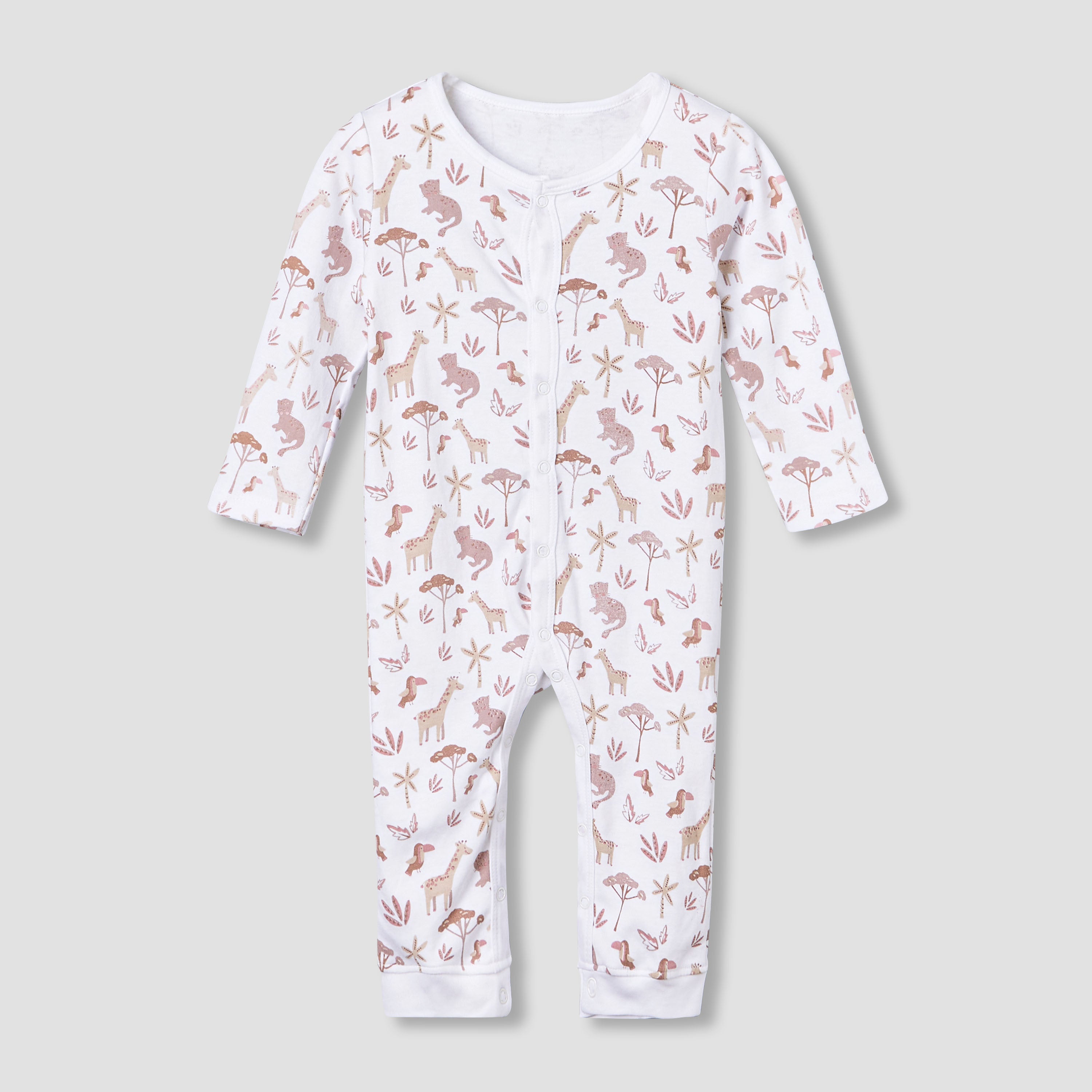Pack of 3 Juniors Cotton Round Neck Long Sleeves Sleepsuit with Safari Print