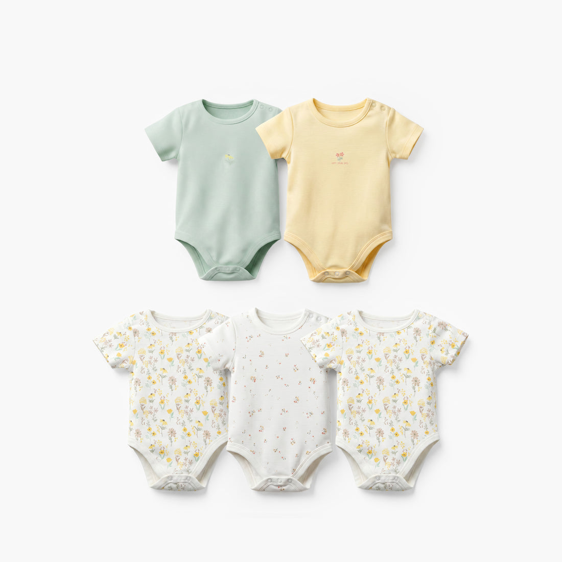Pack of 5 Juniors Cotton Crew Neck Short Sleeves Bodysuit with Floral Print - Multicolour / 12-18 mths