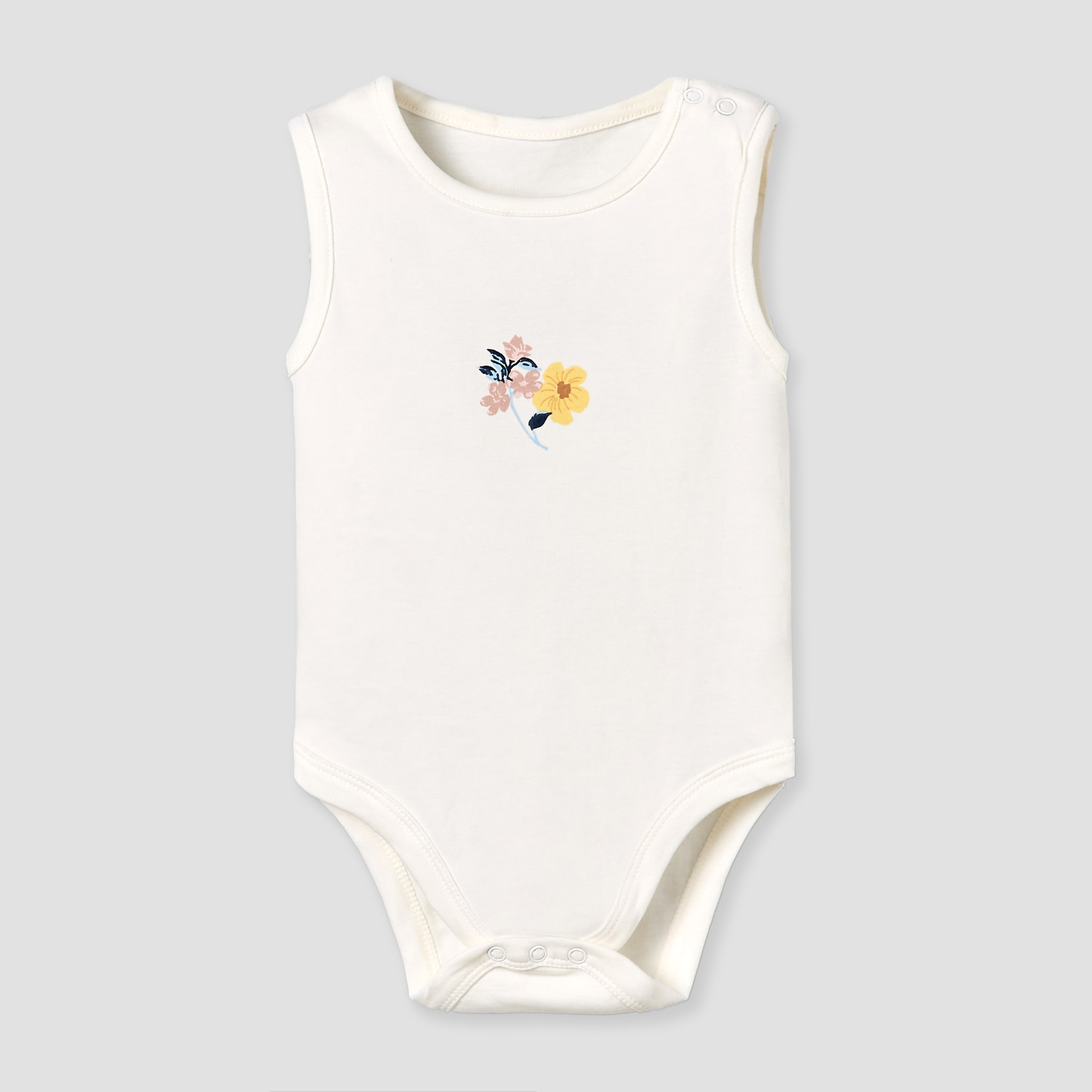 Pack of 5 Juniors Cotton Round Neck Sleeveless Bodysuit with Floral Print