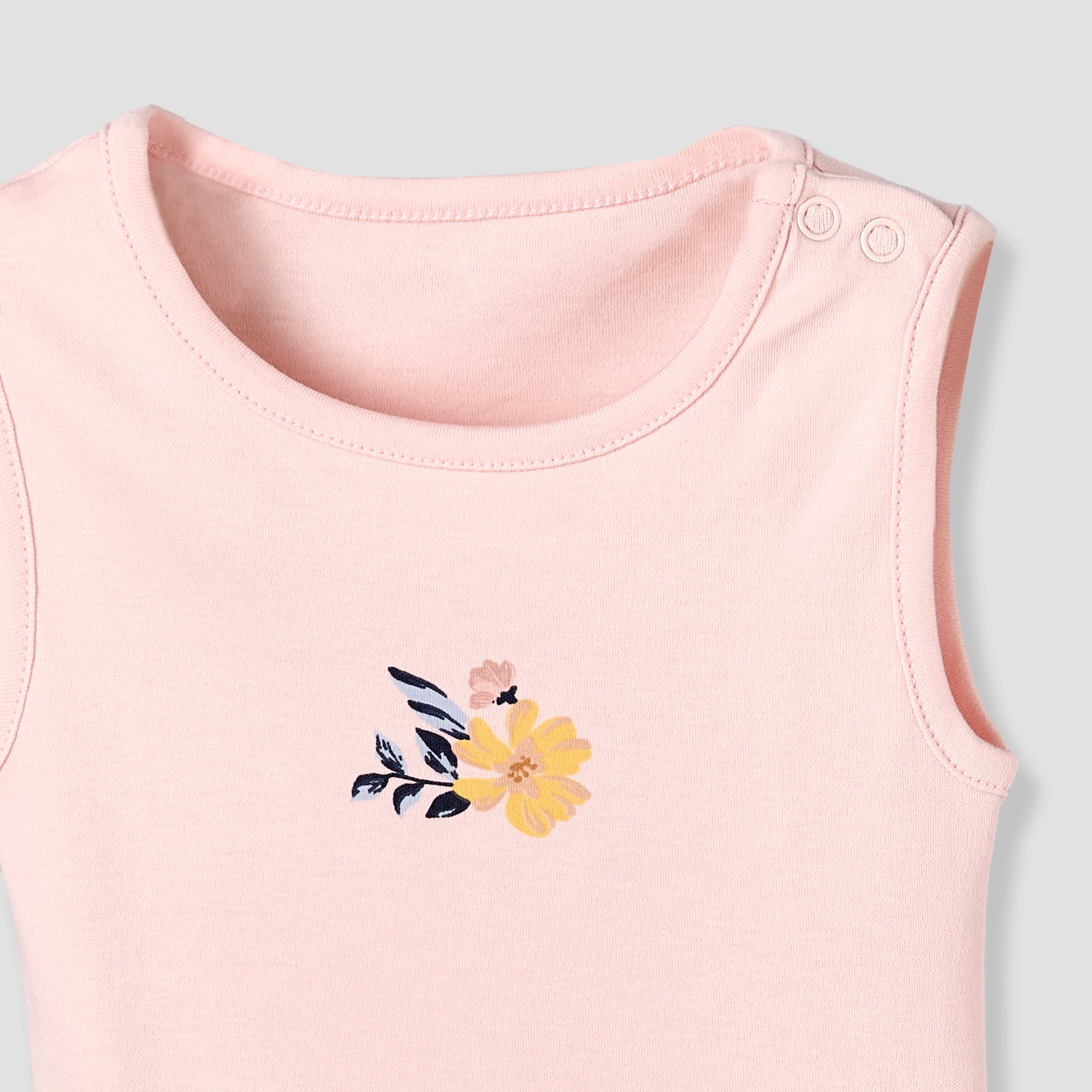Pack of 5 Juniors Cotton Round Neck Sleeveless Bodysuit with Floral Print