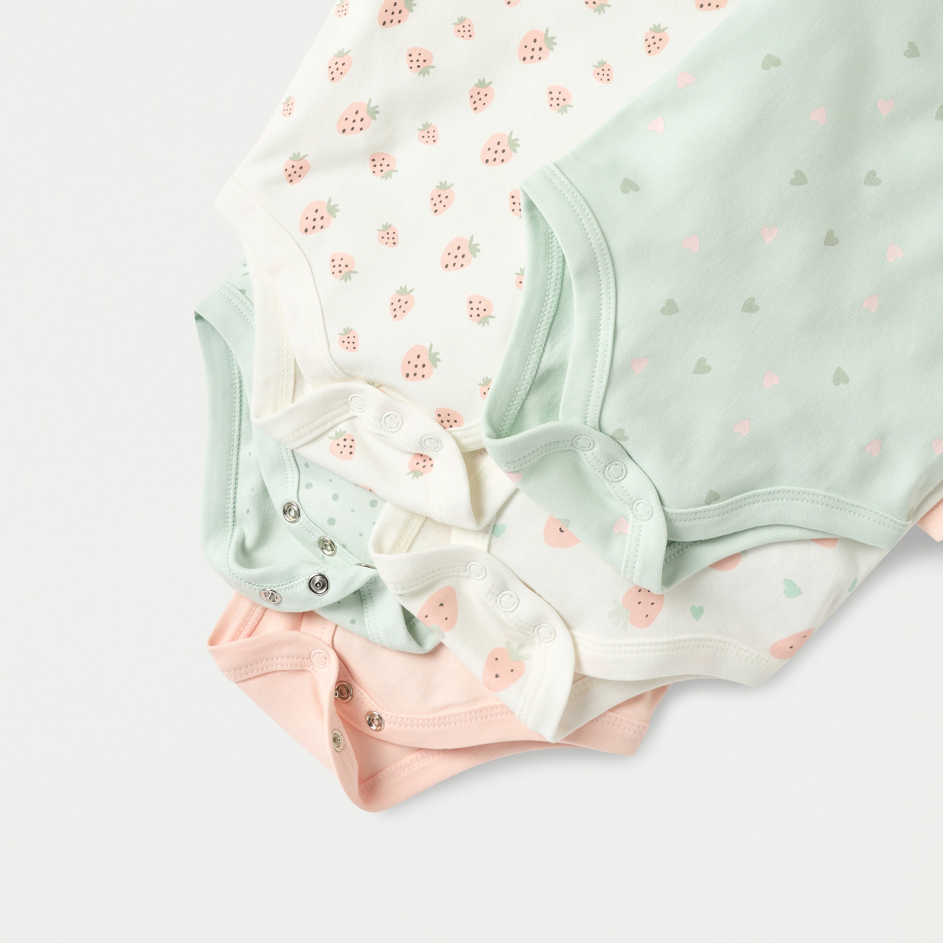 Juniors Printed Bodysuit with Short Sleeves and Button Closure - Set of 5