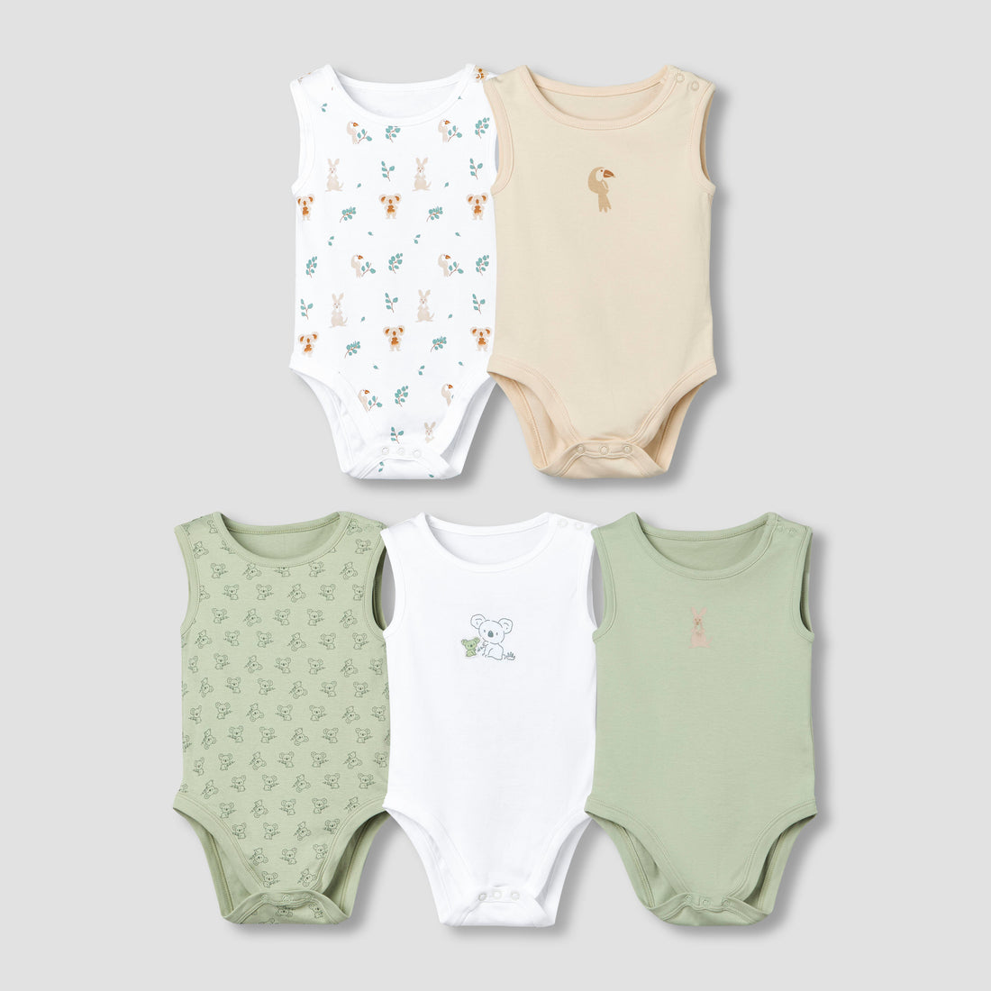 Pack of 5 Juniors Round Neck Sleeveless Bodysuit with Print - Multicolour / 18-24 mths