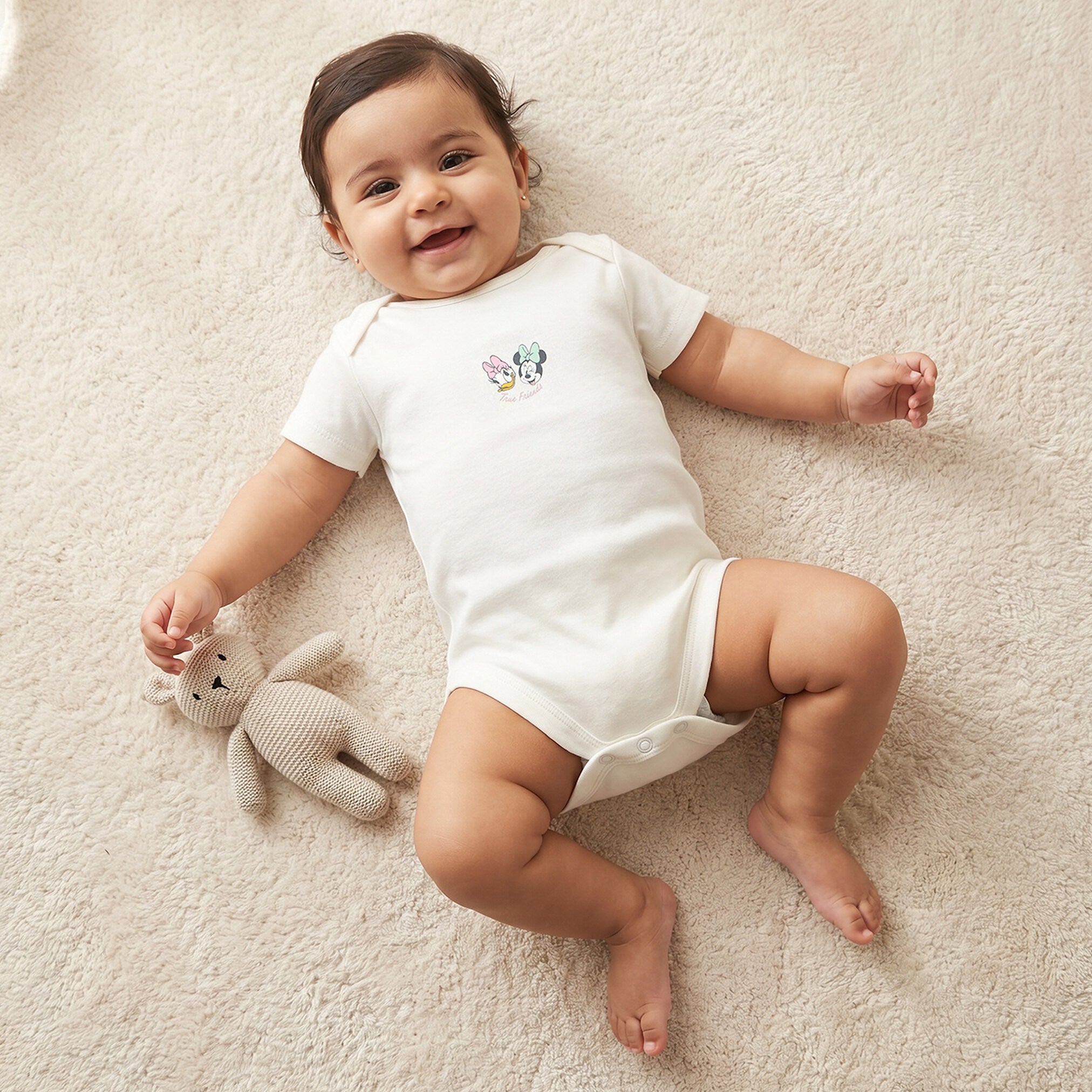Pack of 4 Disney Cotton Round Neck Short Sleeves Bodysuit with Print - Pink / 12-18 mths