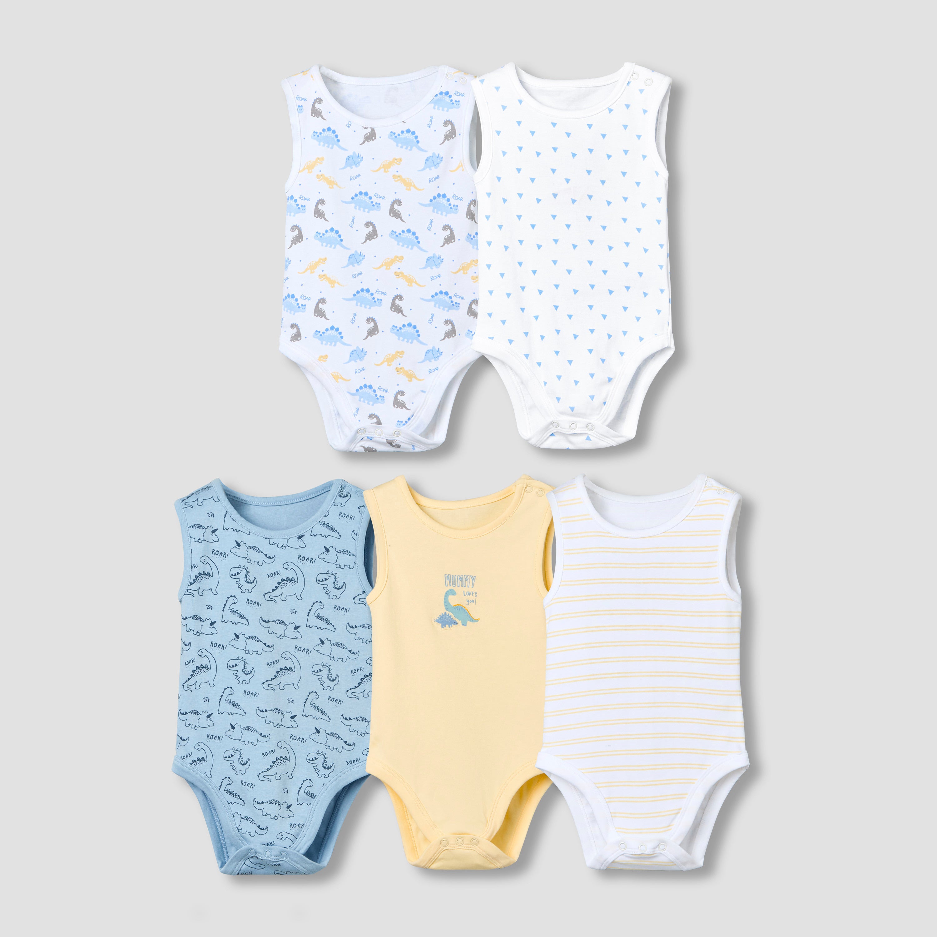 Pack of 5 Juniors Crew Neck Sleeveless Bodysuit with Print - Multicolour / 18-24 mths