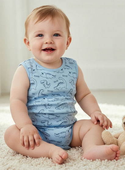 Pack of 5 Juniors Crew Neck Sleeveless Bodysuit with Print-baby-boys-clothing-multipacks-image-2