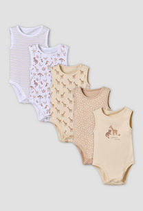 Pack of 5 Juniors Cotton Round Neck Sleeveless Bodysuit with Giraffe Print-undefined-image-1