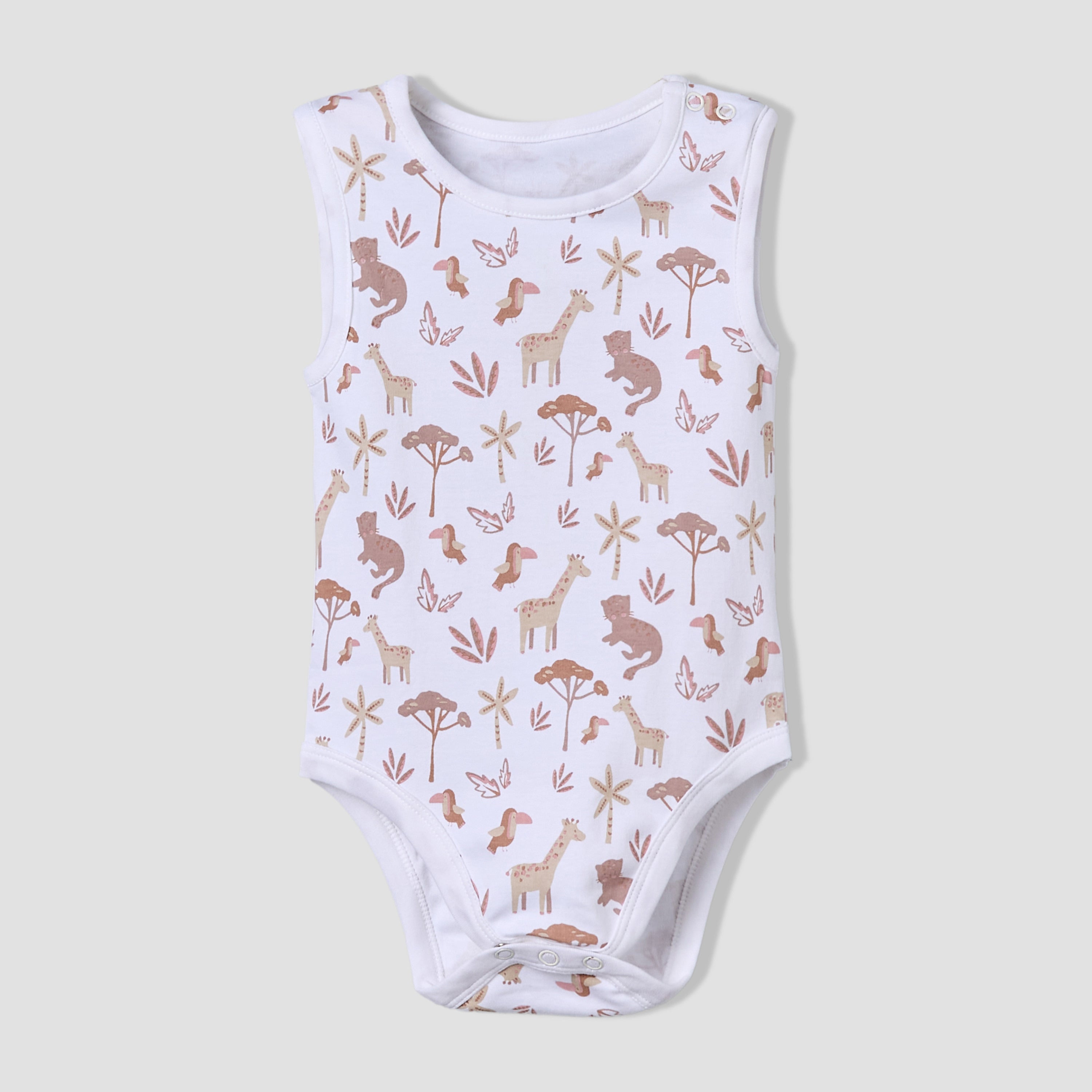 Pack of 5 Juniors Cotton Round Neck Sleeveless Bodysuit with Giraffe Print