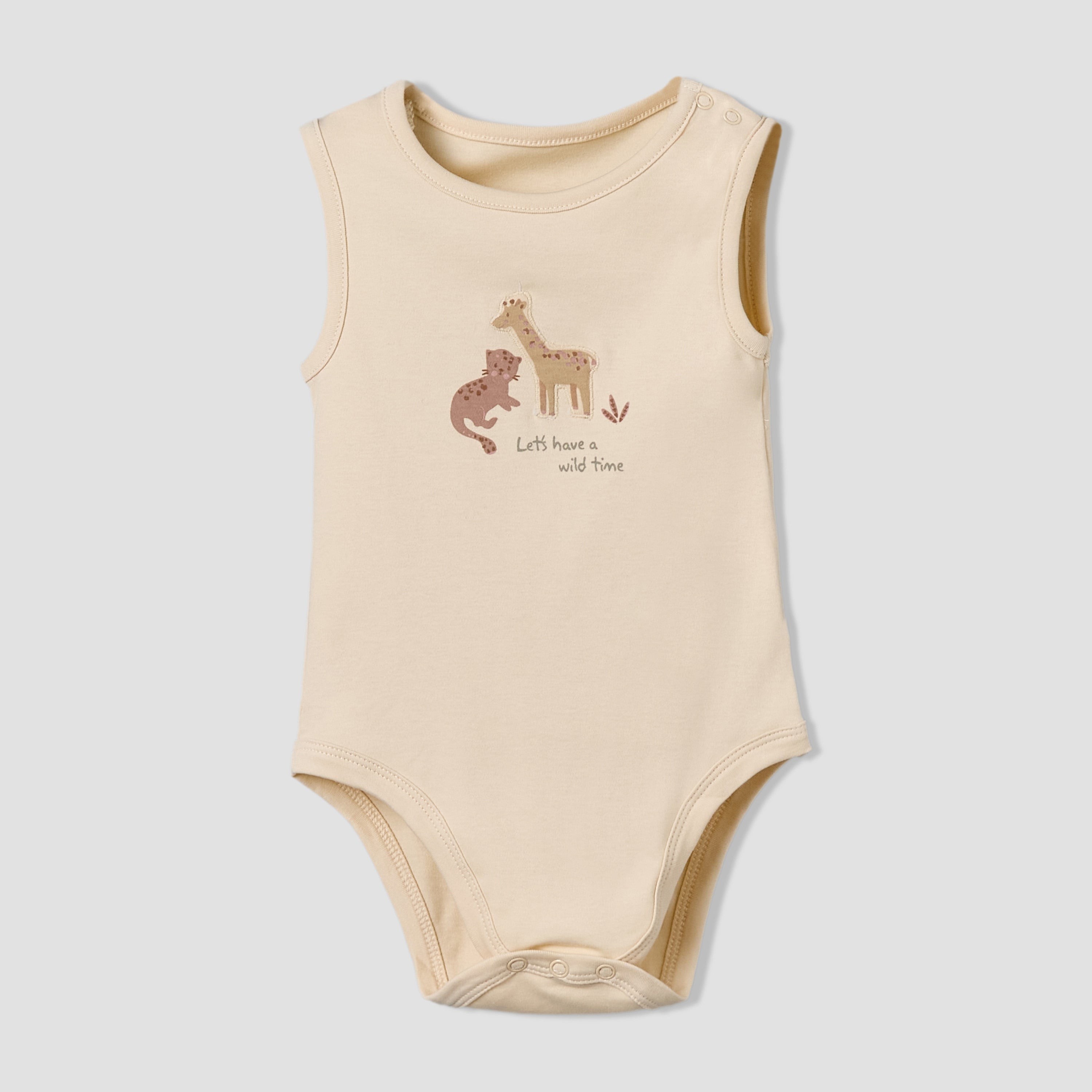 Pack of 5 Juniors Cotton Round Neck Sleeveless Bodysuit with Giraffe Print