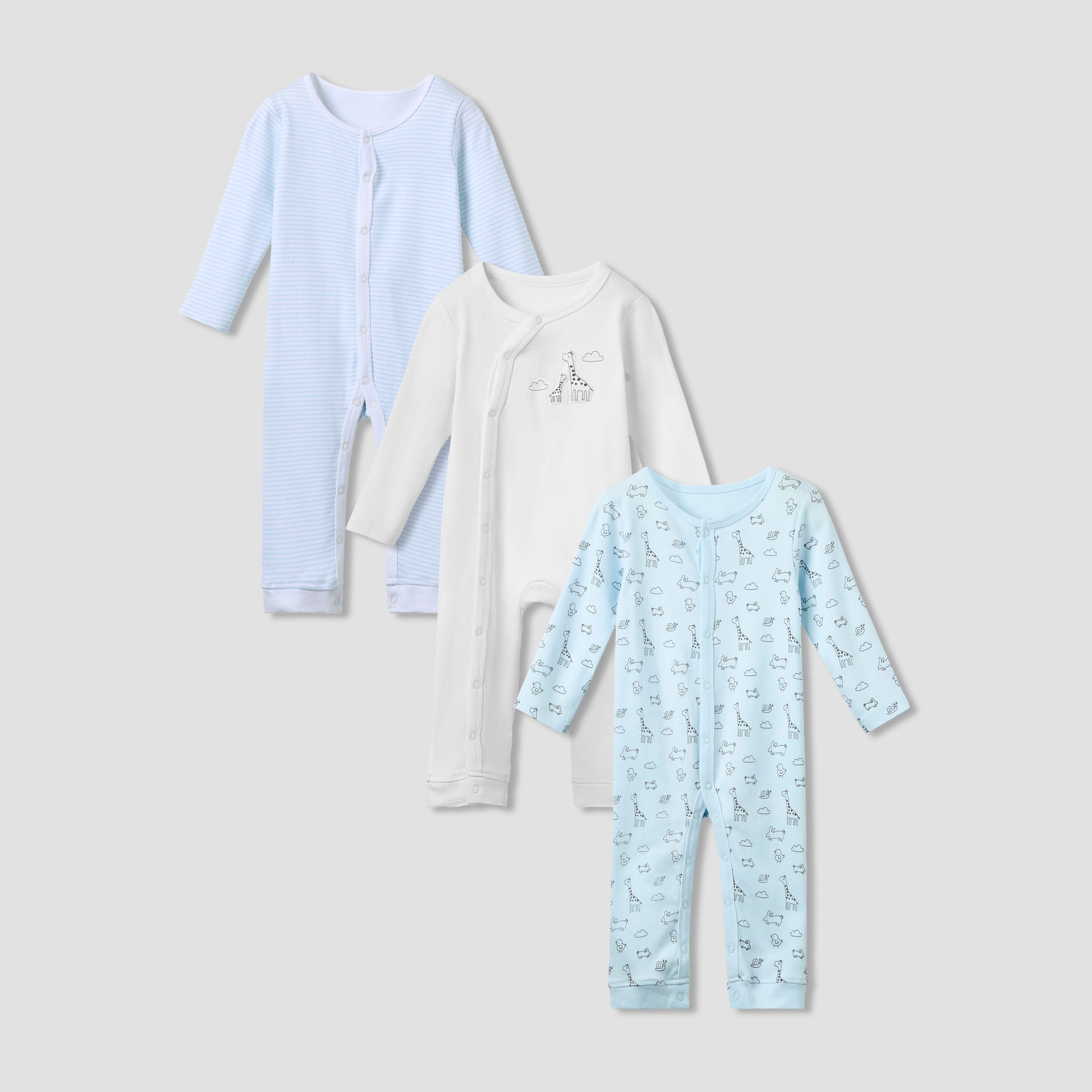 Juniors Assorted Sleepsuit with Long Sleeves and Button Closure - Set of 3