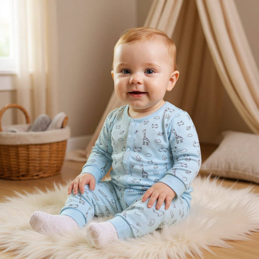 Juniors Assorted Sleepsuit with Long Sleeves and Button Closure - Set of 3