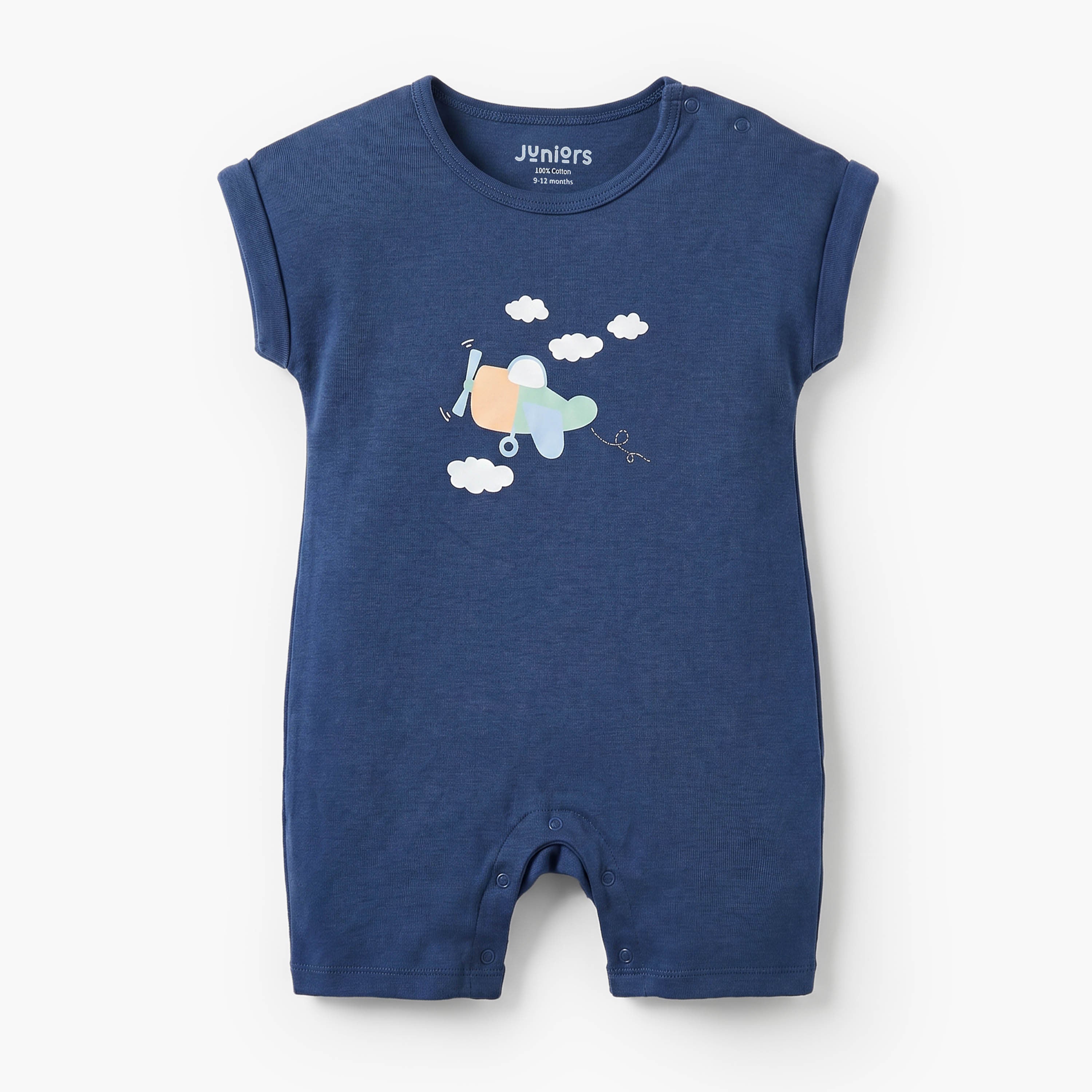 Pack of 3 Juniors Crew Neck Short Sleeves Rompers with Aeroplane Print
