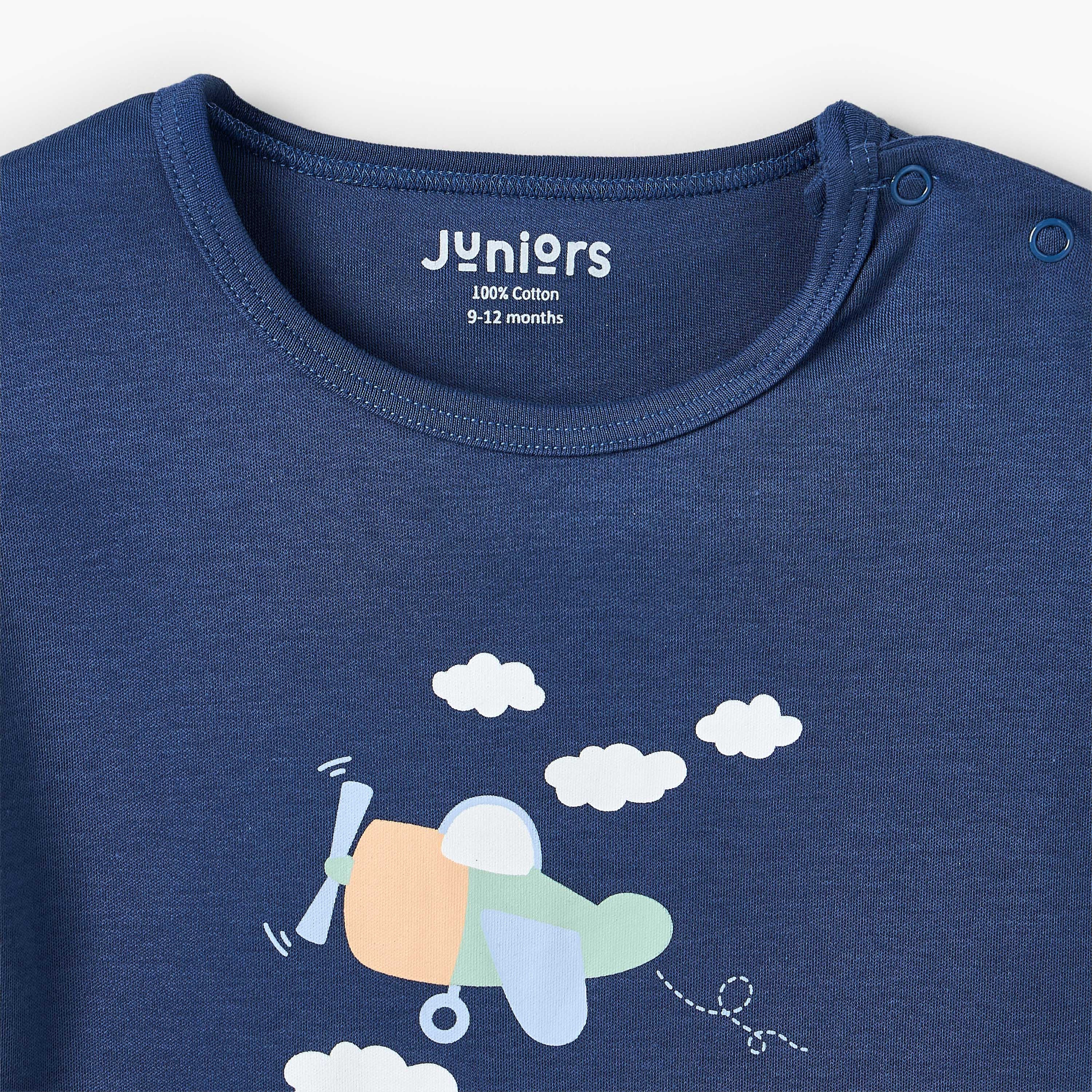 Pack of 3 Juniors Crew Neck Short Sleeves Rompers with Aeroplane Print