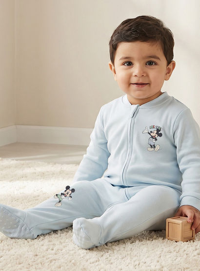 Pack of 3 Disney Cotton Mandarin Collar Long Sleeve Sleepsuit with Mickey Mouse Print-baby-boys-clothing-nightwear-sleepsuits-image-2