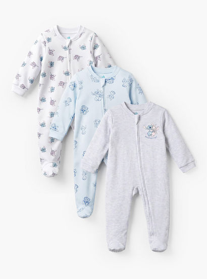 Pack of 3 Disney Cotton Mandarin Collar Long Sleeve Sleepsuit with Stitch and Angel Print-baby-girls-clothing-nightwear-sleepsuits-image-1