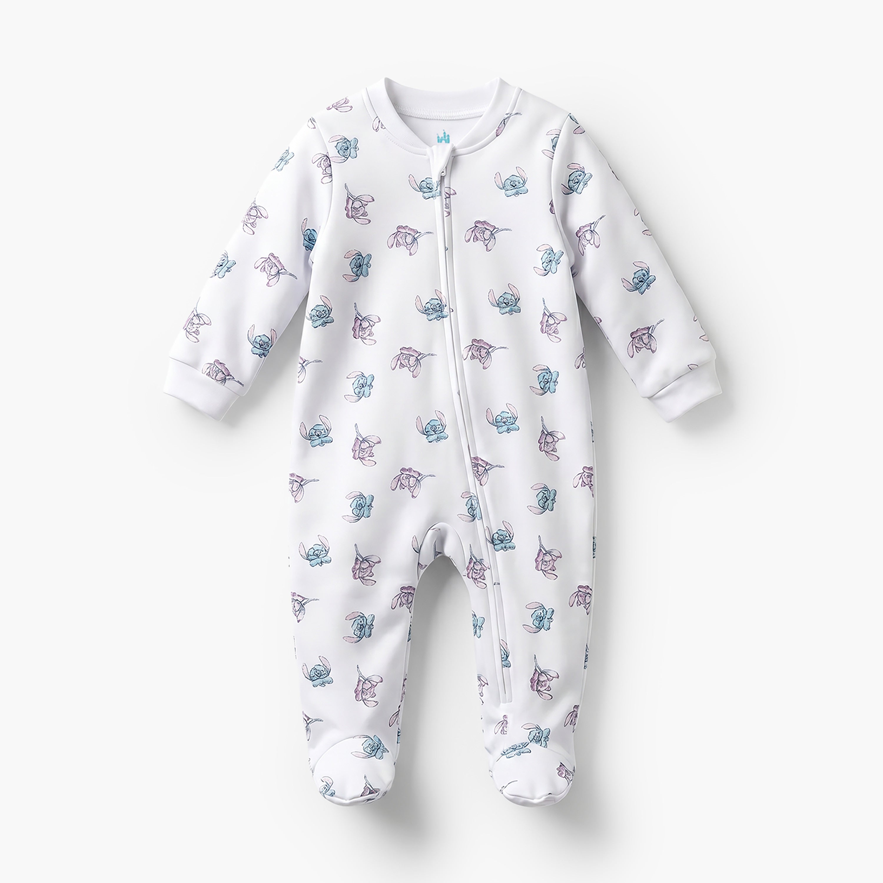 Pack of 3 Disney Cotton Mandarin Collar Long Sleeve Sleepsuit with Stitch and Angel Print