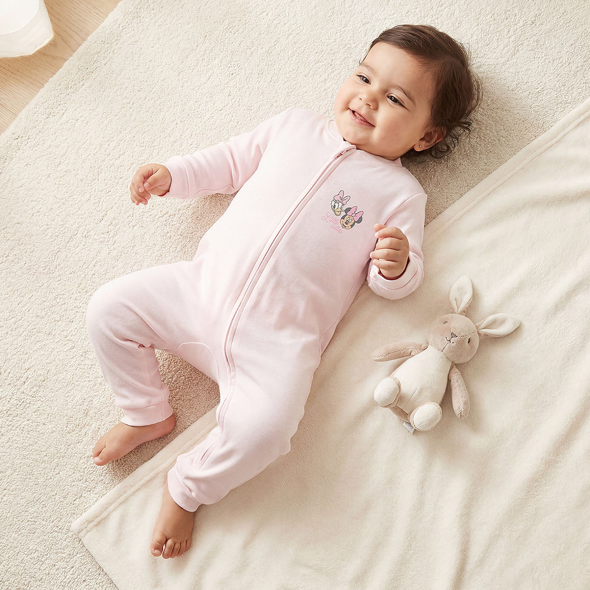 Pack of 3 Disney Cotton Mandarin Collar Long Sleeve Sleepsuit with Minnie Mouse and Daisy Duck Print