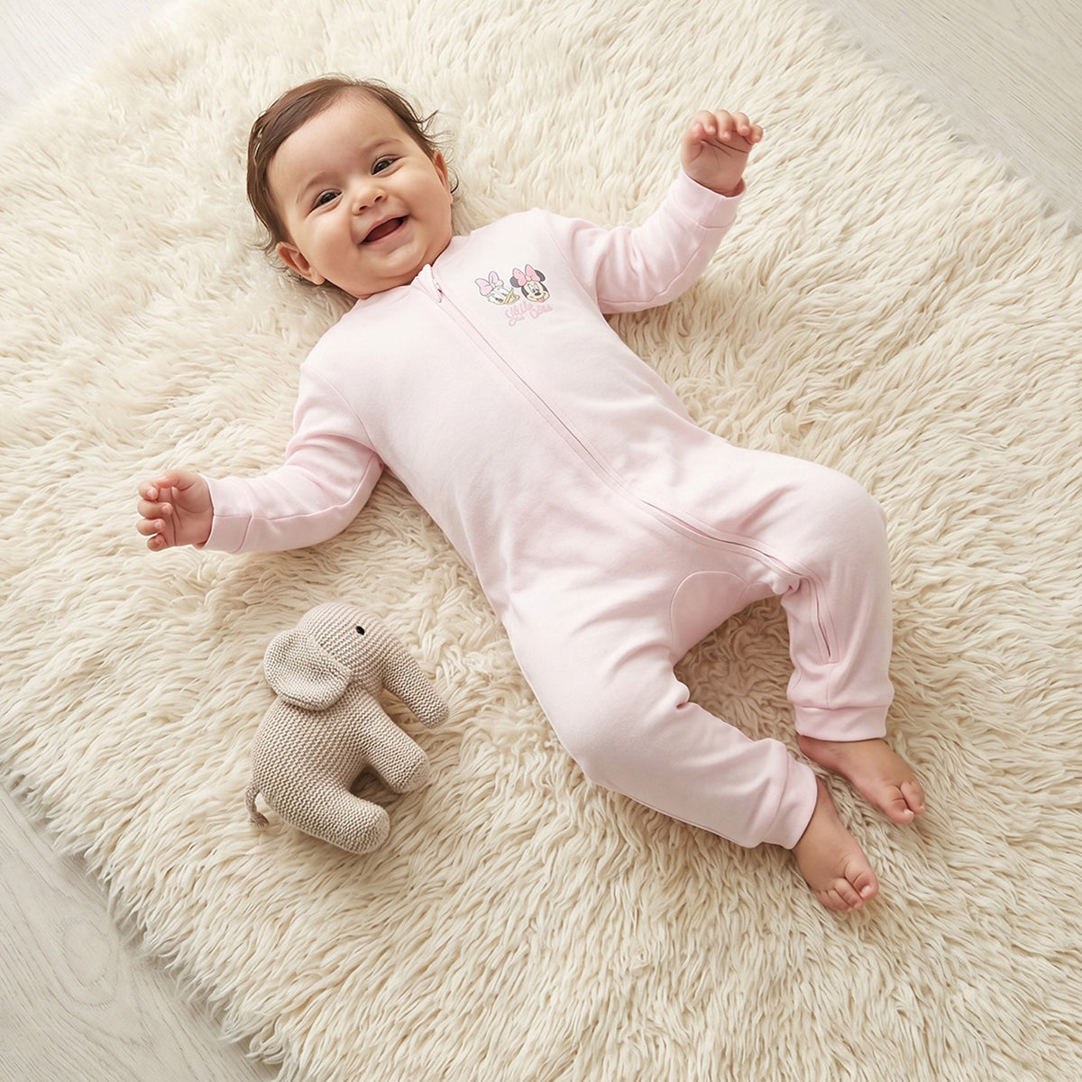 Pack of 3 Disney Cotton Mandarin Collar Long Sleeve Sleepsuit with Minnie Mouse and Daisy Duck Print