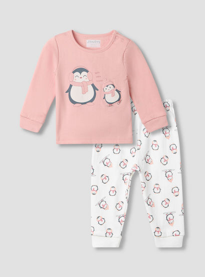 Juniors Pyjama Set with Penguin Applique - Cotton - Long Sleeves - Crew Neck-baby-girls-clothing-nightwear-pyjamasets-image-1