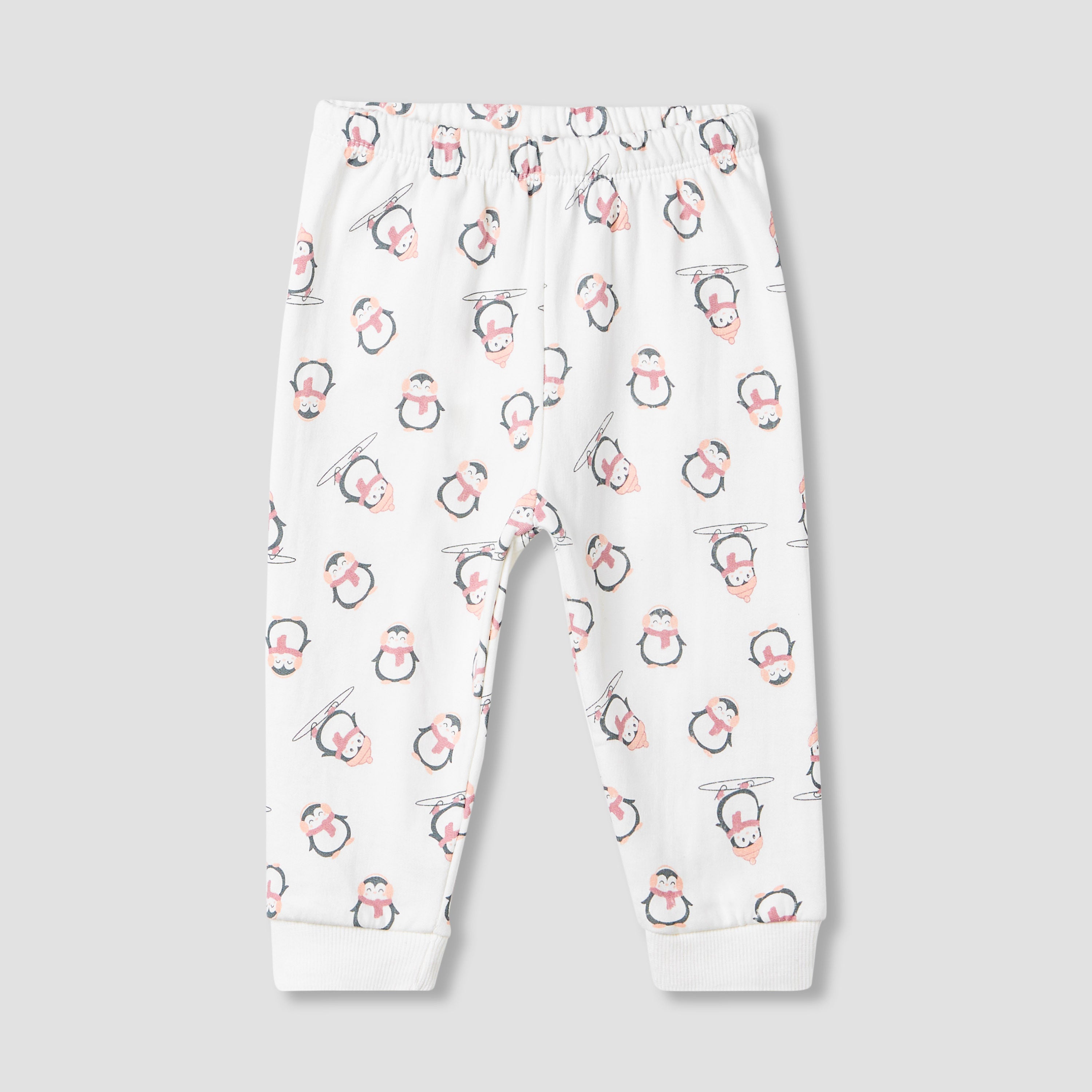 Juniors Pyjama Set with Penguin Applique - Cotton - Long Sleeves - Crew Neck