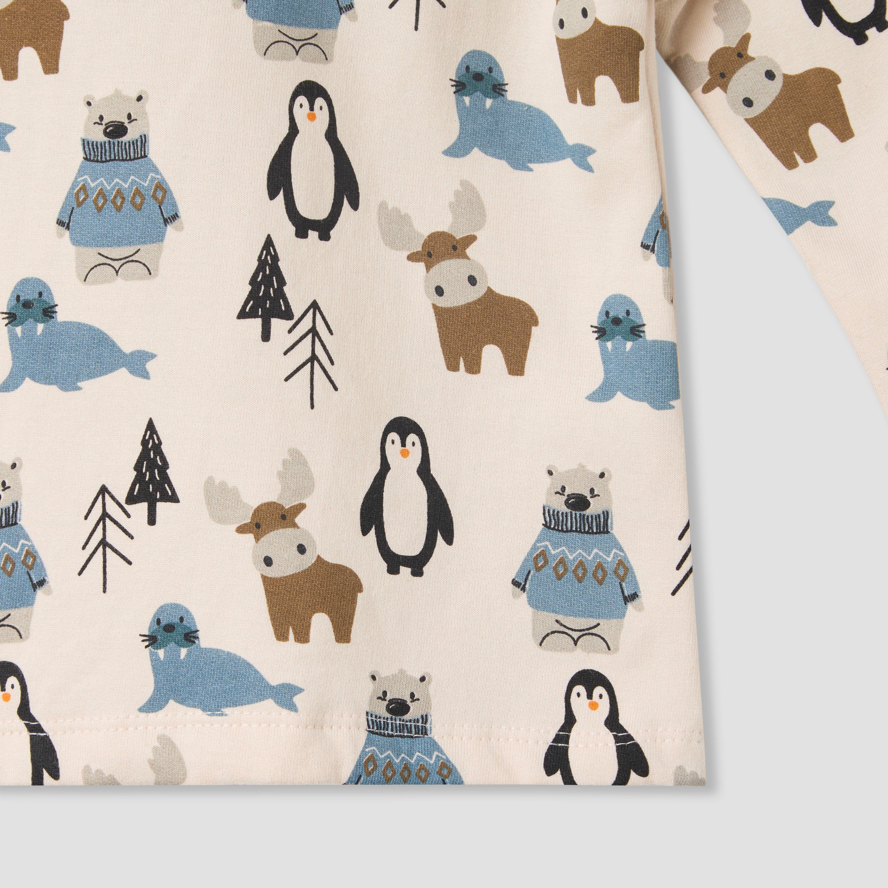 Juniors Pyjama Set with Arctic Animal Print - Cotton - Long Sleeves - Crew Neck