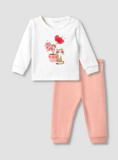 Juniors Printed Long Sleeve T-shirt and Pyjama Set-baby-girls-clothing-nightwear-pyjamasets-image-1