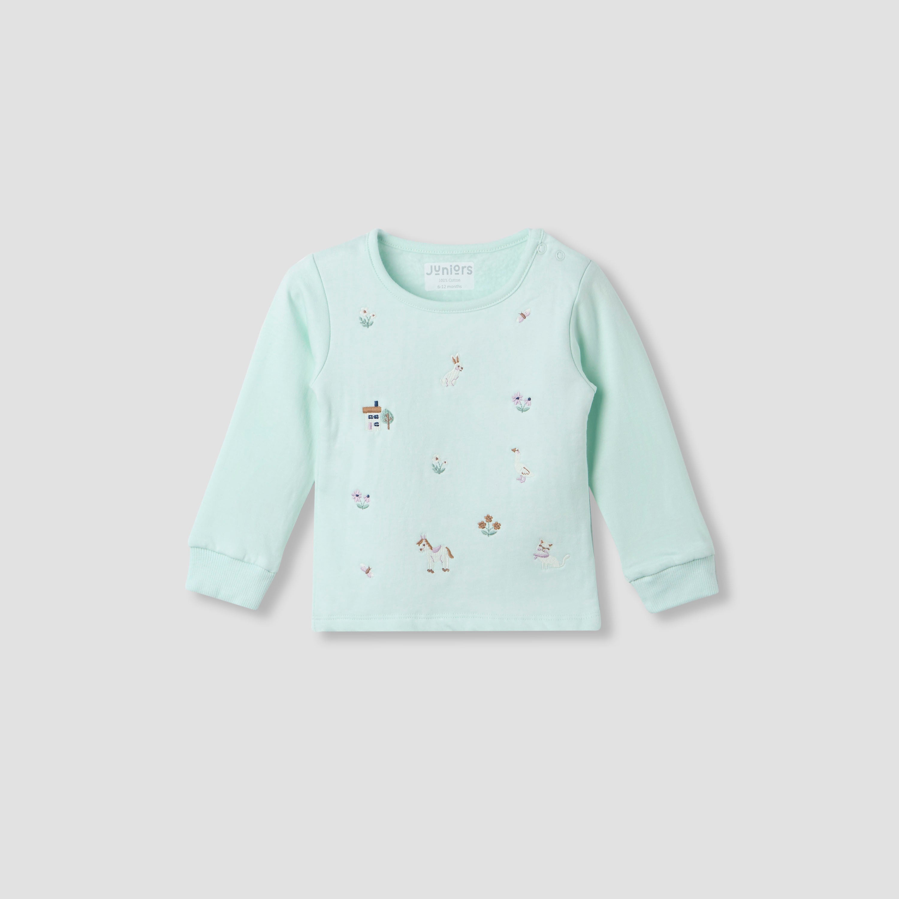 Juniors Pyjama Set with Embroidery - Cotton - Long Sleeves - Round Neck