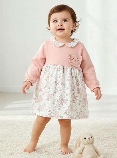 Juniors Peter Pan Collar Long Sleeves Dress with Floral Print-baby-girls-clothing-dressesandjumpsuits-image-1