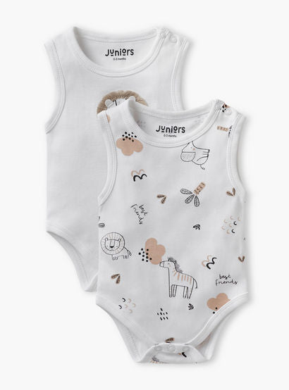Juniors Assorted Sleeveless Bodysuit with Button Closure - Set of 2-baby-girls-clothing-bodysuits-image-1