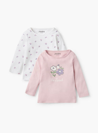 Juniors Floral Print T-shirt with Long Sleeves - Set of 2-baby-girls-clothing-nightwear-pyjamasets-image-1