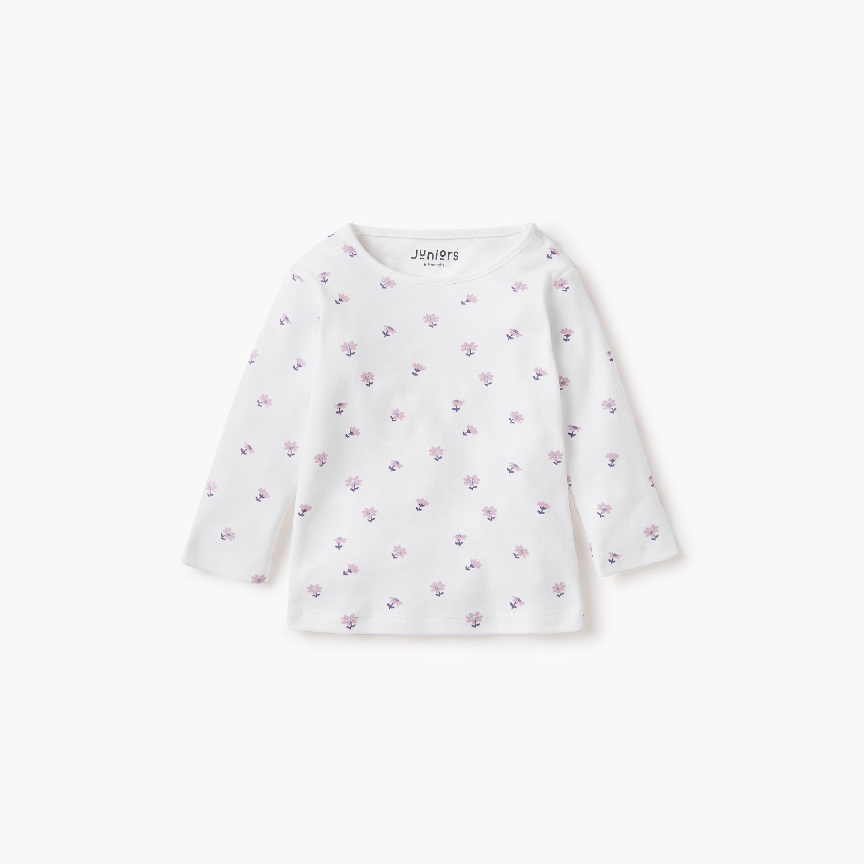 Juniors Floral Print T-shirt with Long Sleeves - Set of 2