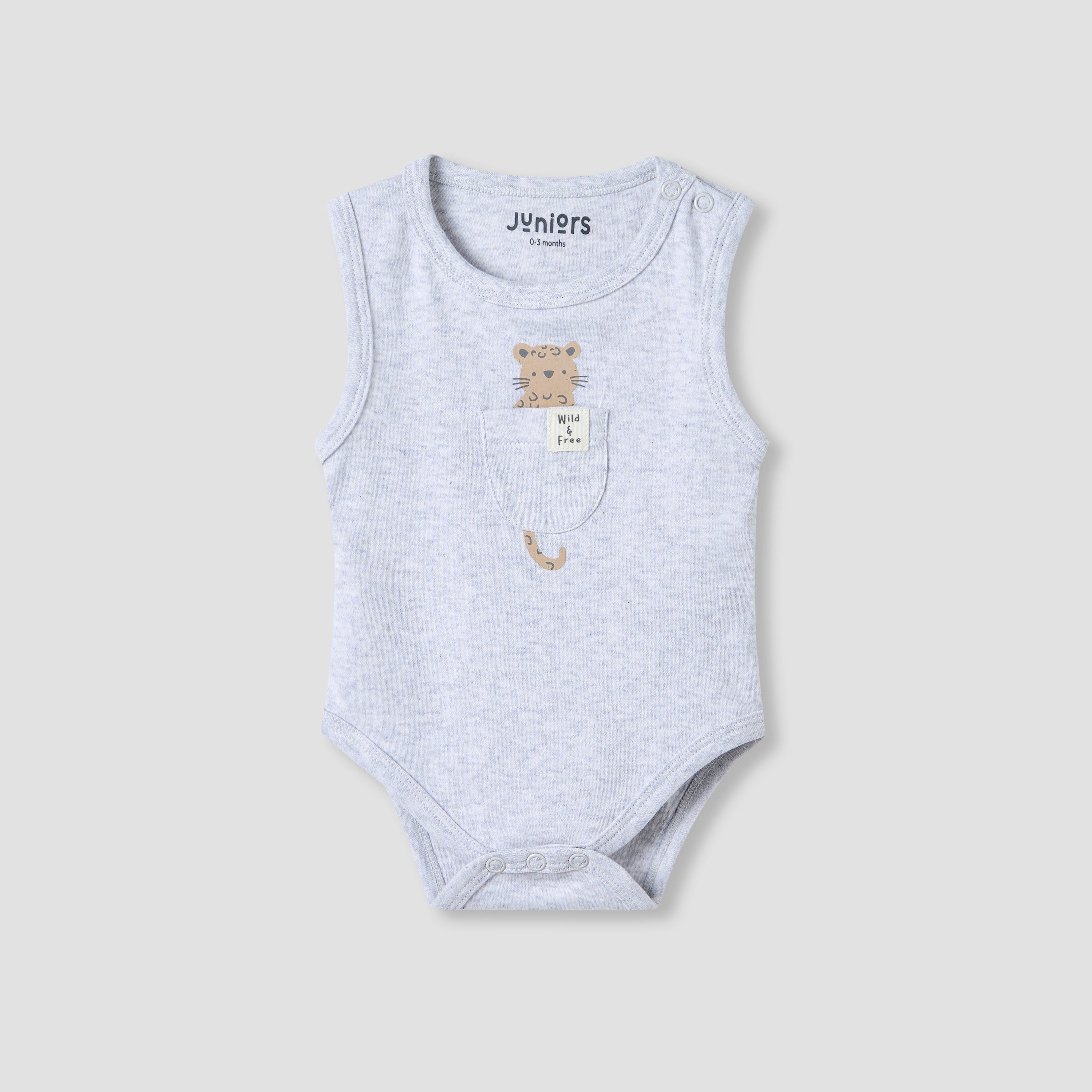 Juniors Printed Sleeveless Bodysuit with Snap Button Closure