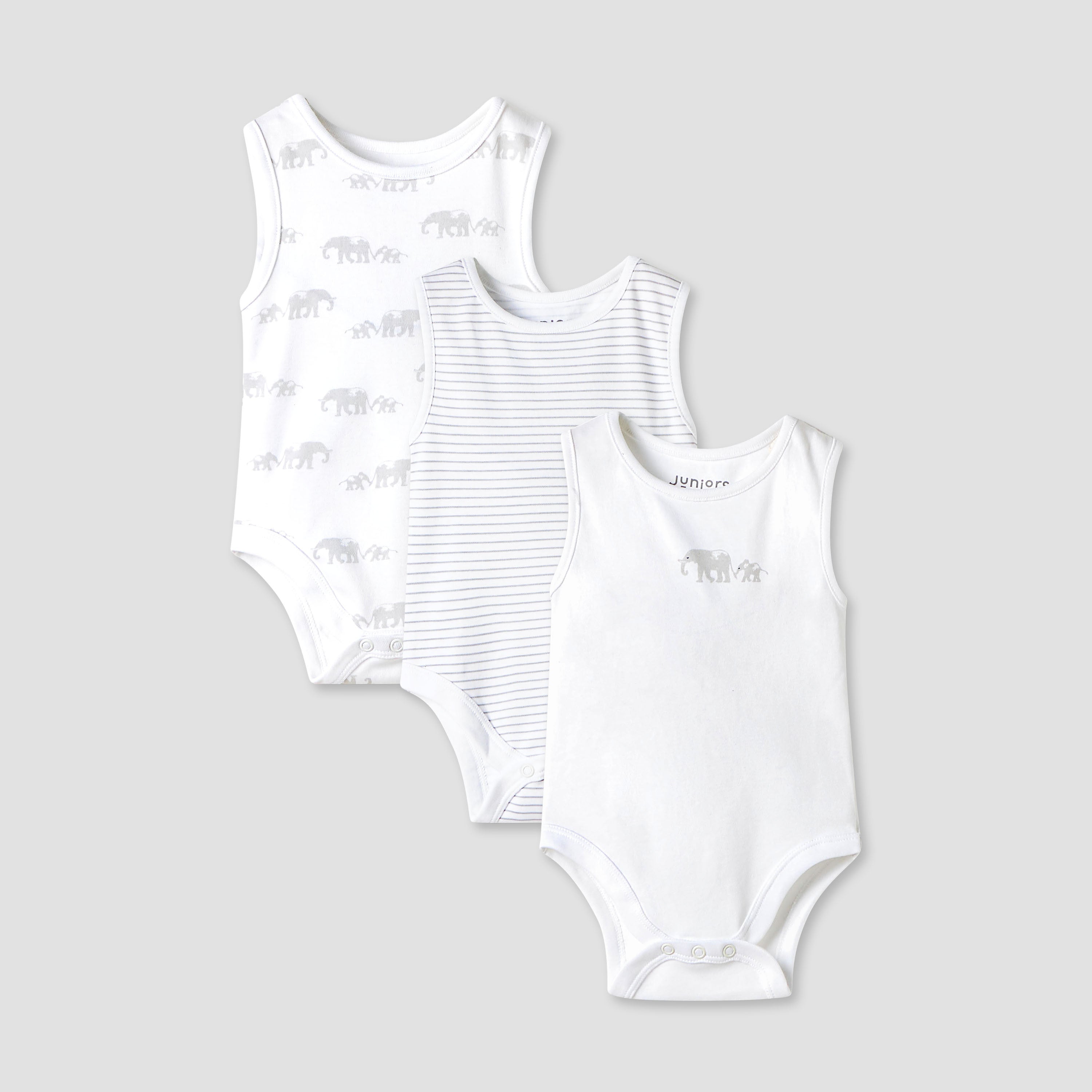Juniors Printed Sleeveless Bodysuit - Set of 3 - Grey / 18-24 mths