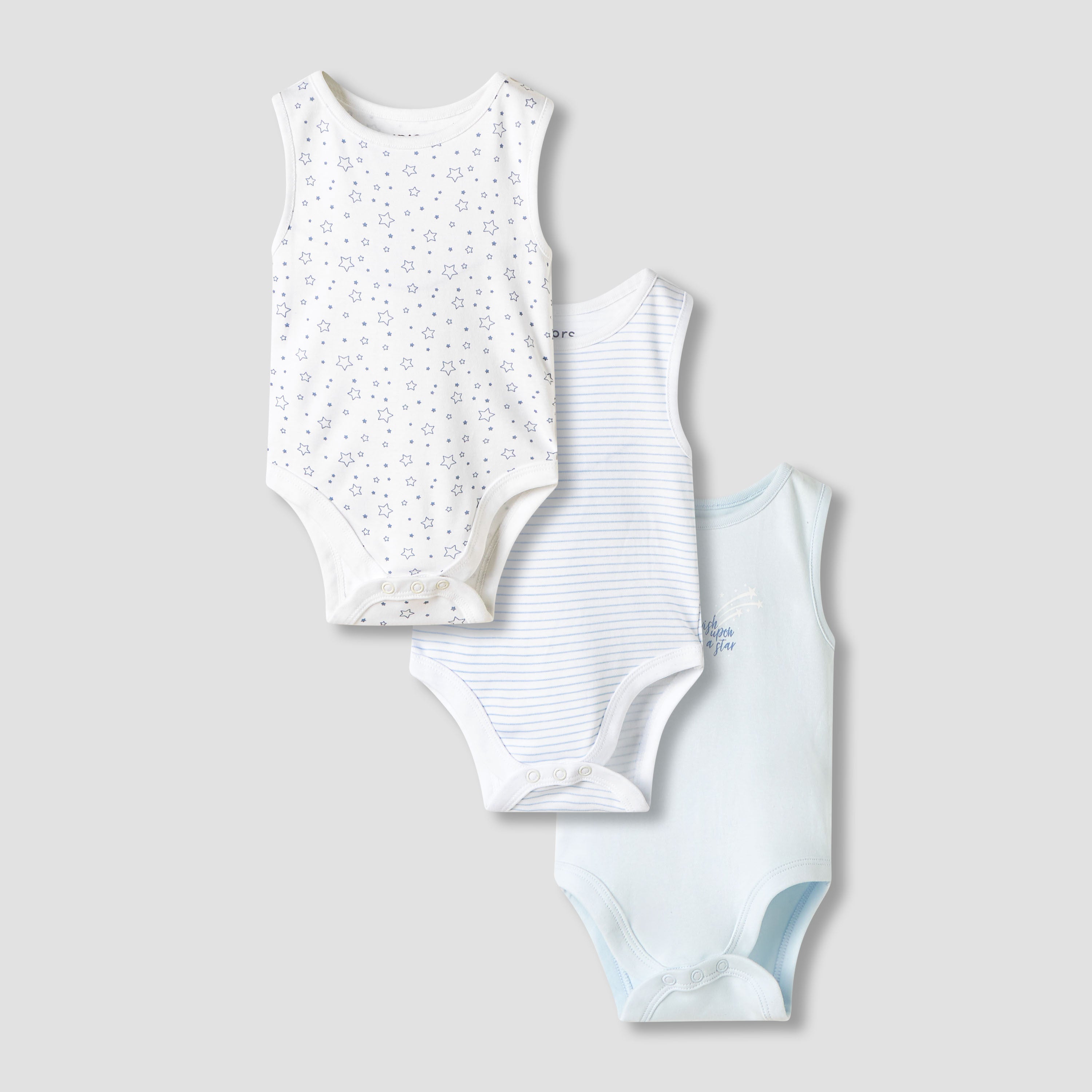 Juniors Printed Sleeveless Bodysuit - Set of 3 - Blue / 12-18 mths