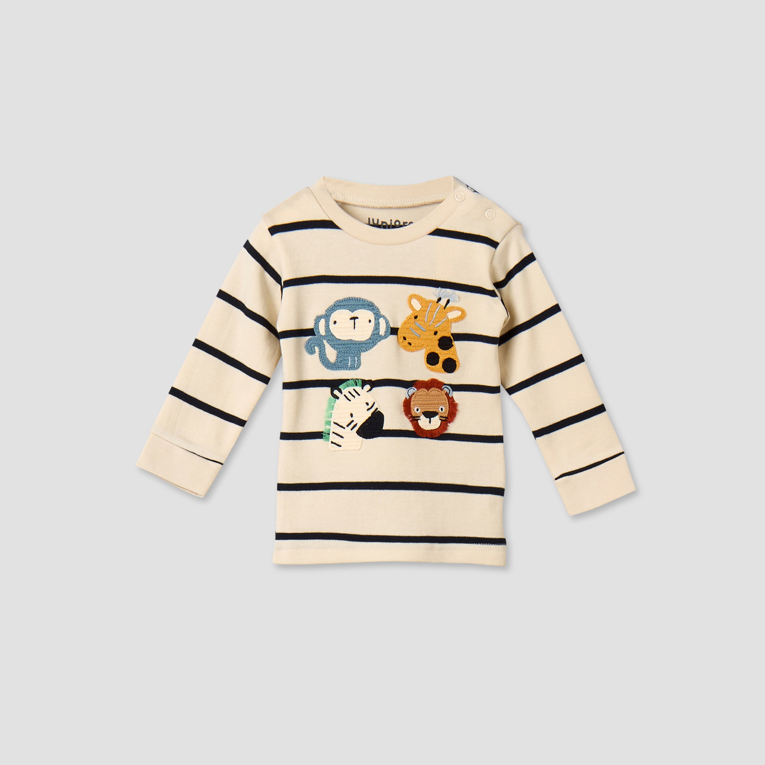 Juniors Cotton Long Sleeves Pyjama Set with Animal Applique
