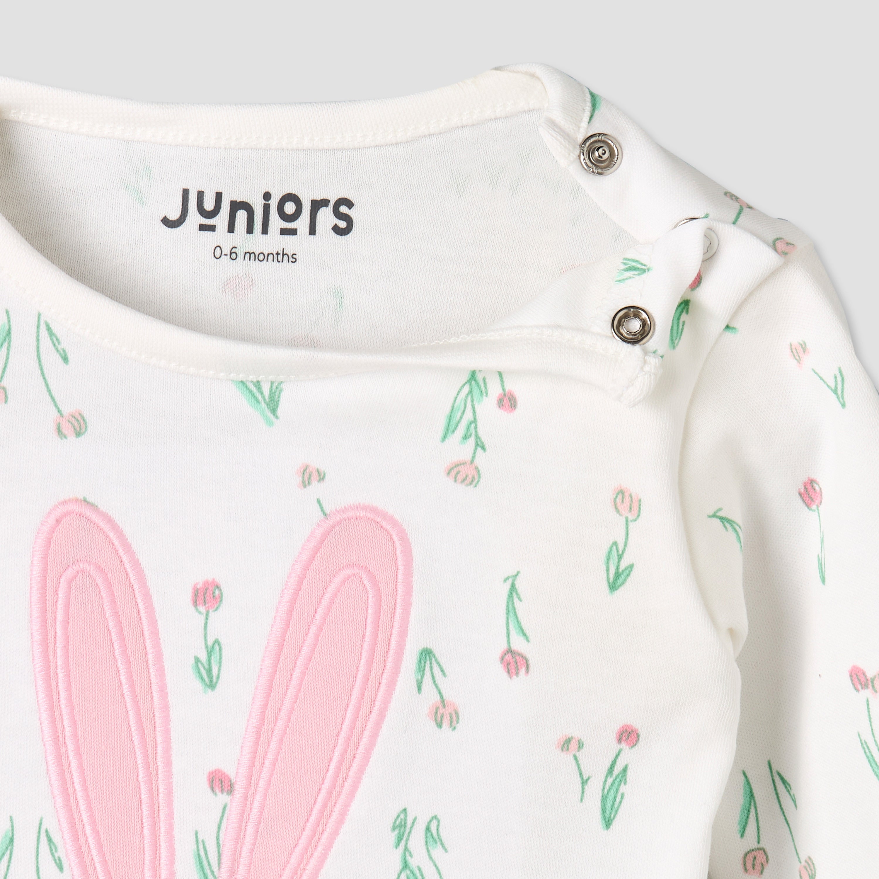 Juniors Cotton Long Sleeves Pyjama Set with Bunny Applique