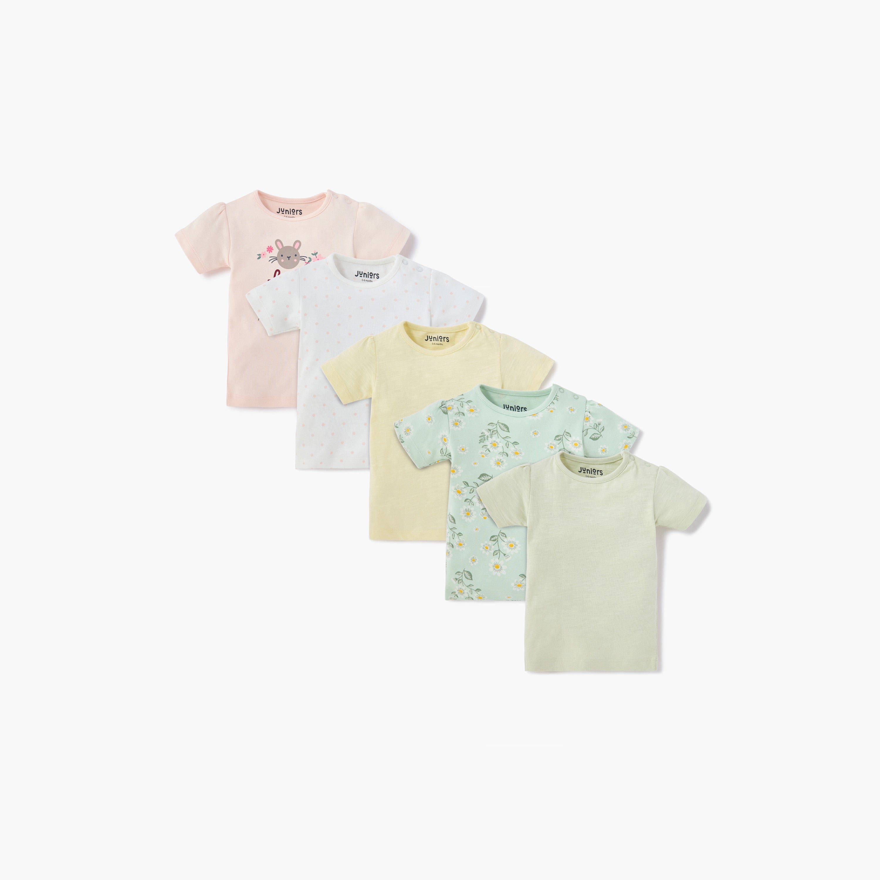 Juniors Printed T-shirt with Short Sleeves and Button Closure - Set of 5
