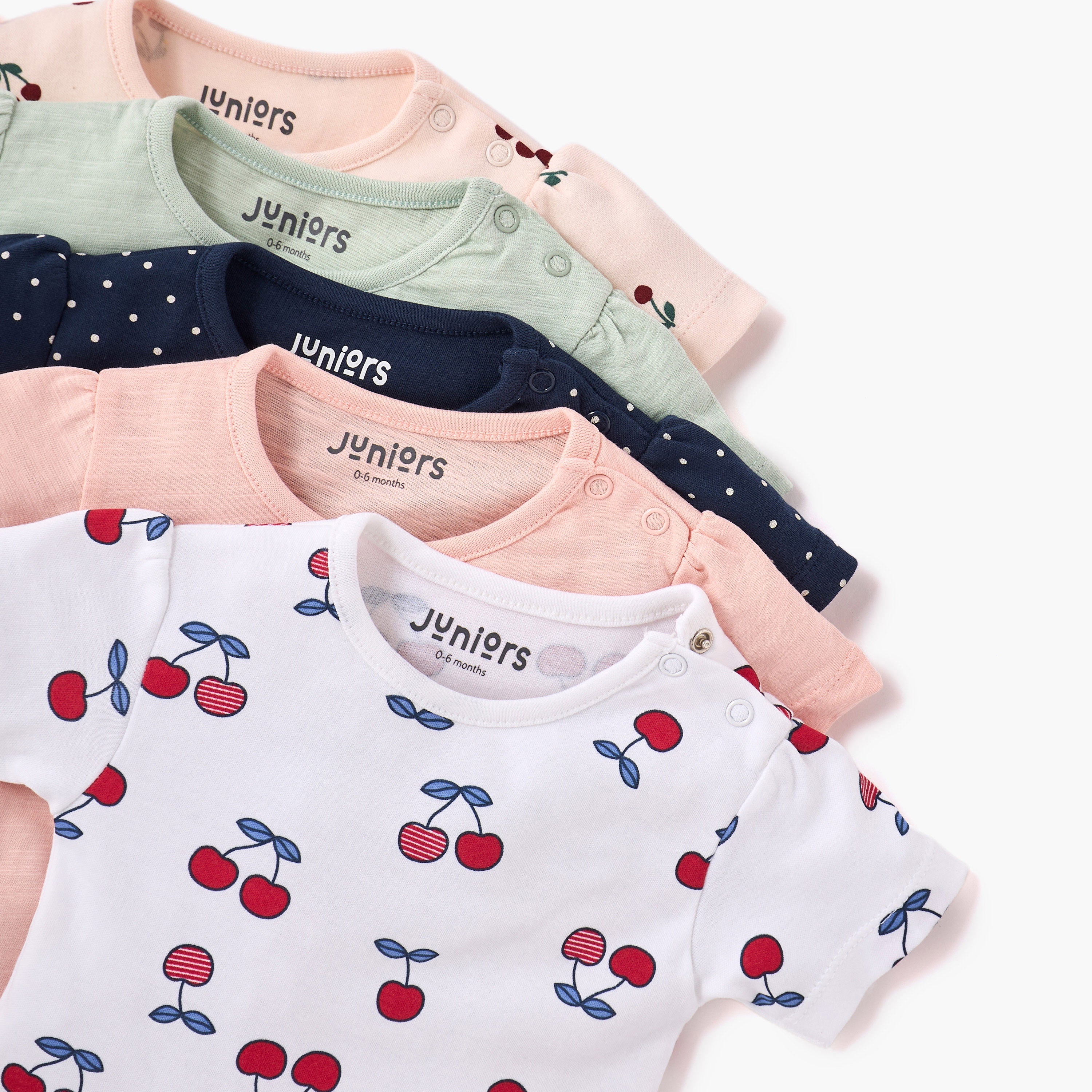 Juniors Assorted Printed Round Neck T-shirt with Short Sleeves - Set of 5