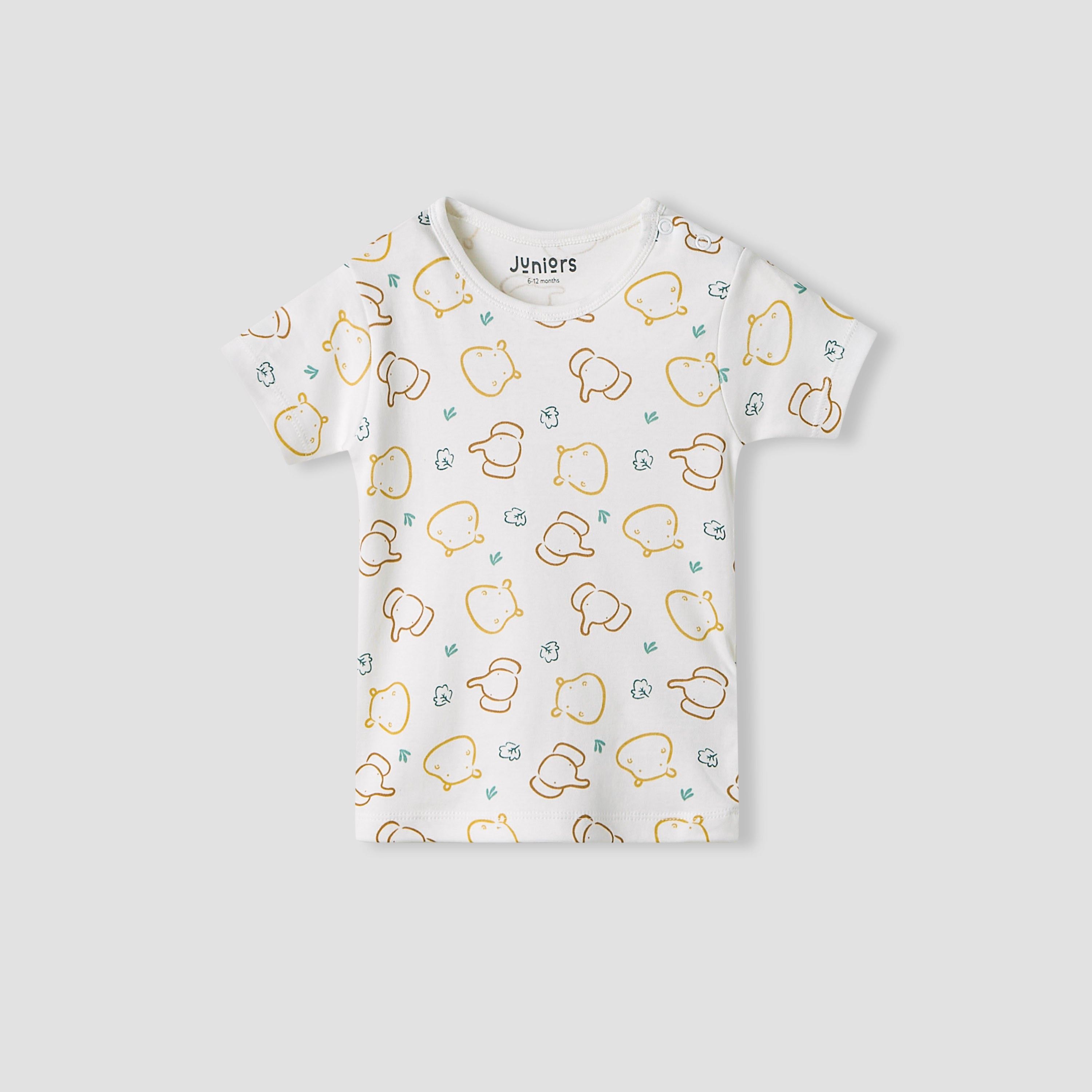 Juniors Girls Crew Neck T-shirt with Animal Print - Cotton - Short Sleeves - Set of 5