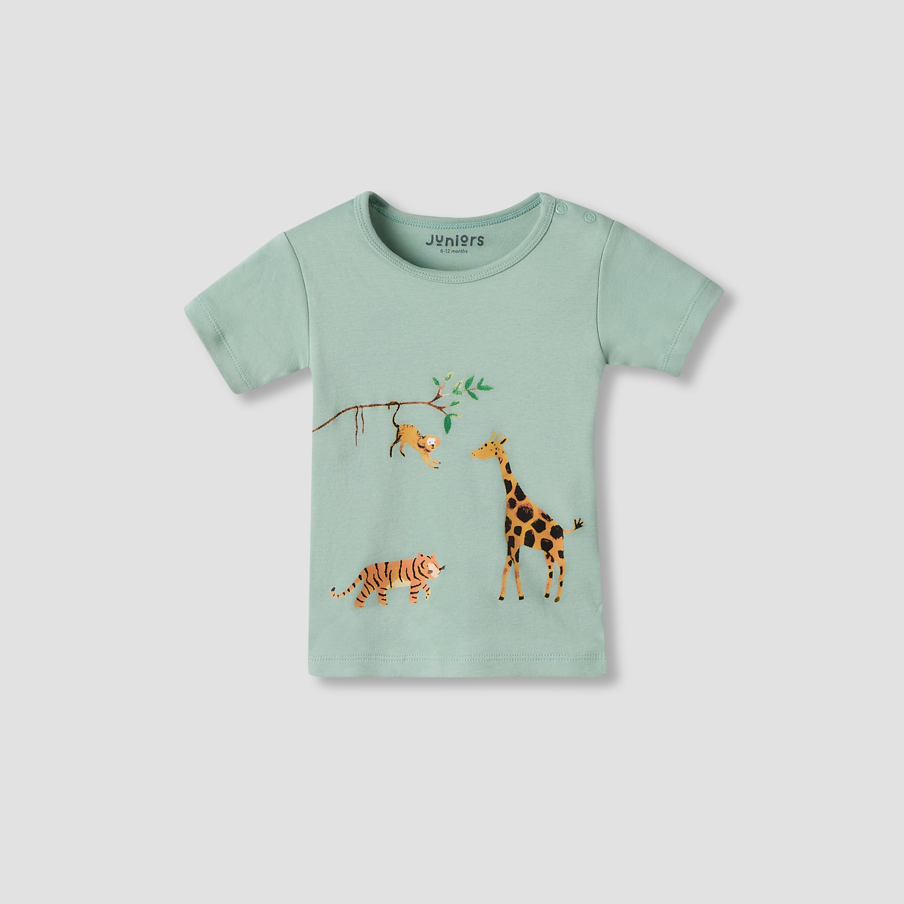 Juniors Girls Crew Neck T-shirt with Animal Print - Cotton - Short Sleeves - Set of 5